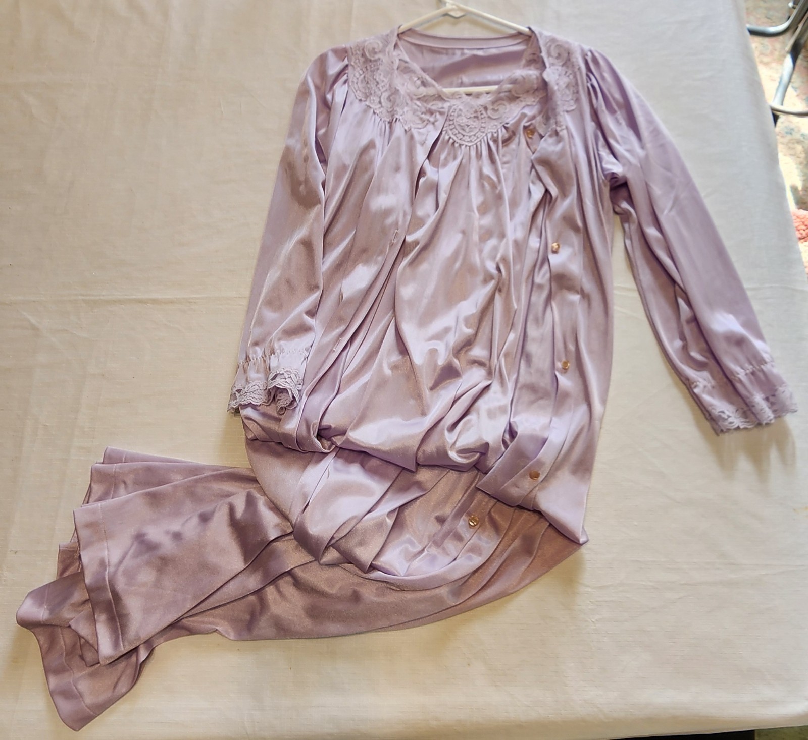 Vtg Lorraine Peignoir 2 Pc Set Long Full Nightgown Robe Purple 100% Nylon S USA