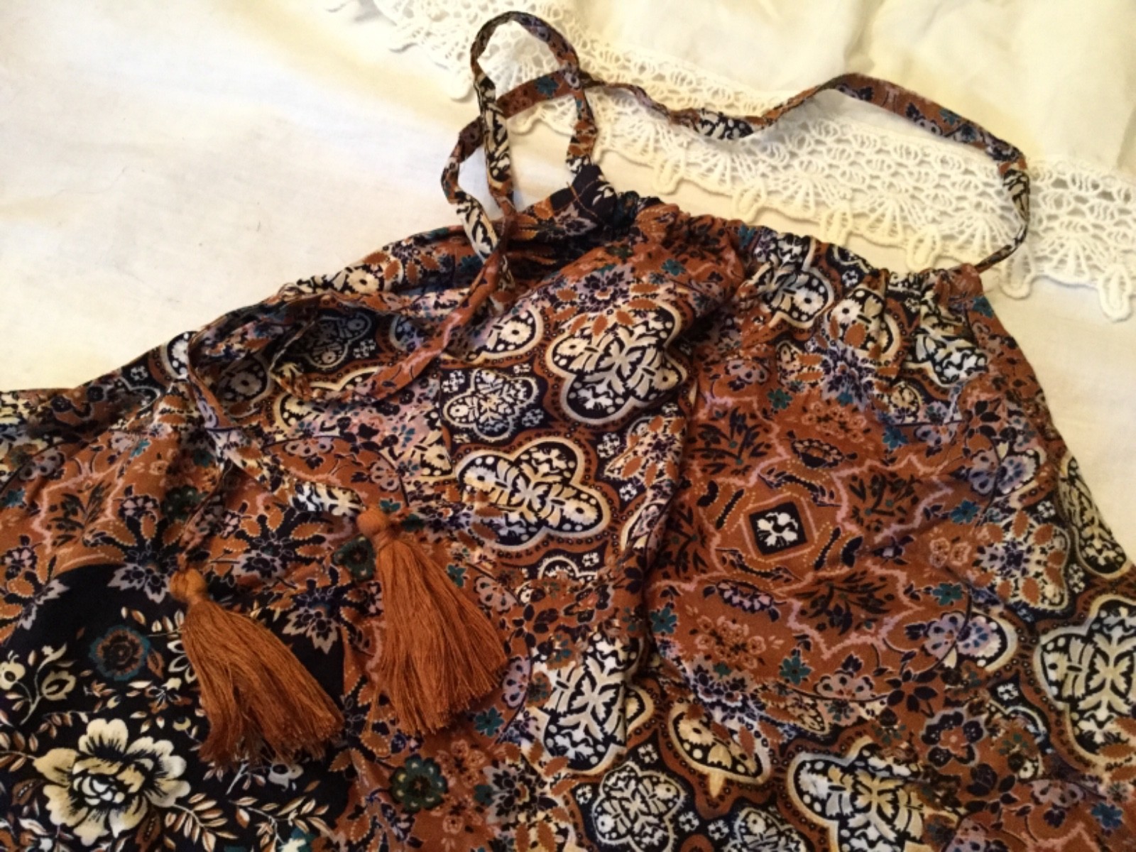 American Eagle CROCHET LACE Tie Back HALTER TOPS BOHO Print or Ivory Solid XXL