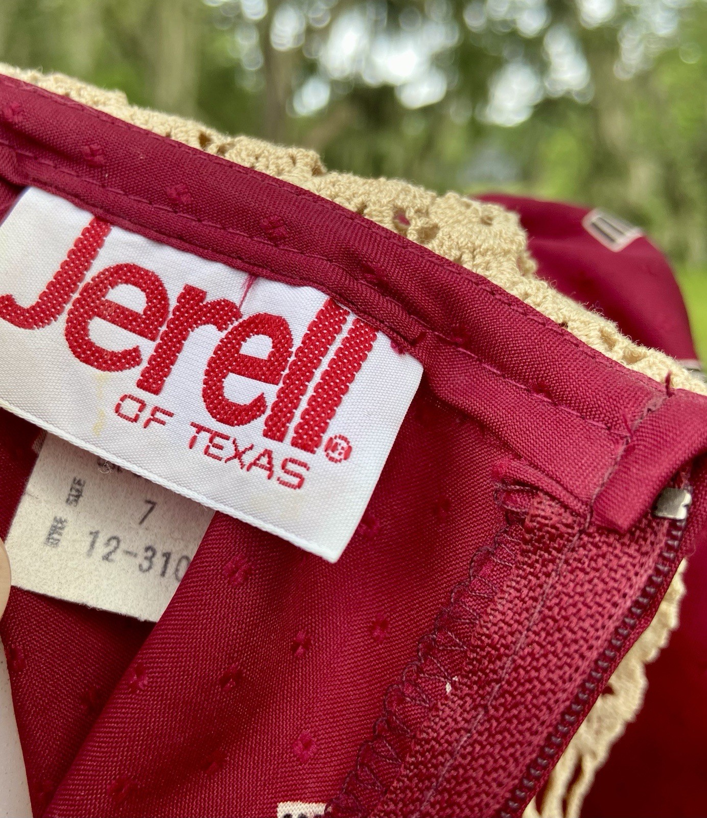 Vintage 70s Prairie Dress Jerell of Texas Burgundy Cottage Sz XS 0/2 Lace Collar