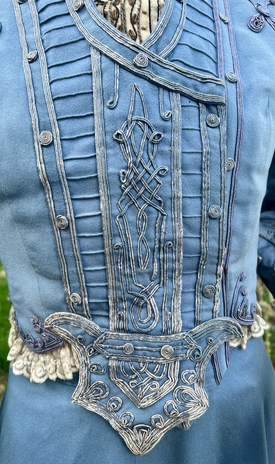 ANTIQUE EDWARDIAN BLUE WOOL 2PC WALKING SUIT DRESS