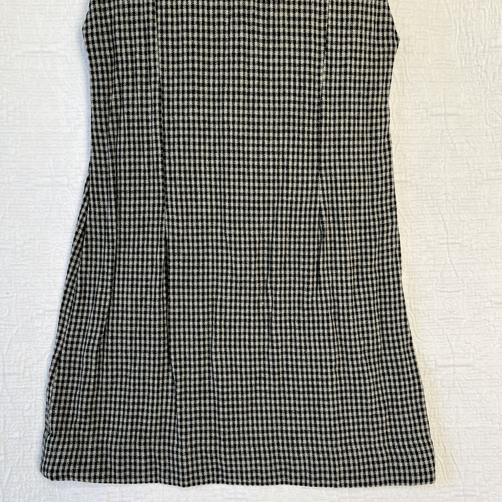 Vintage Wool Gingham Plaid Jumper Dress Pinafore Black Grey Homemade Pullover M
