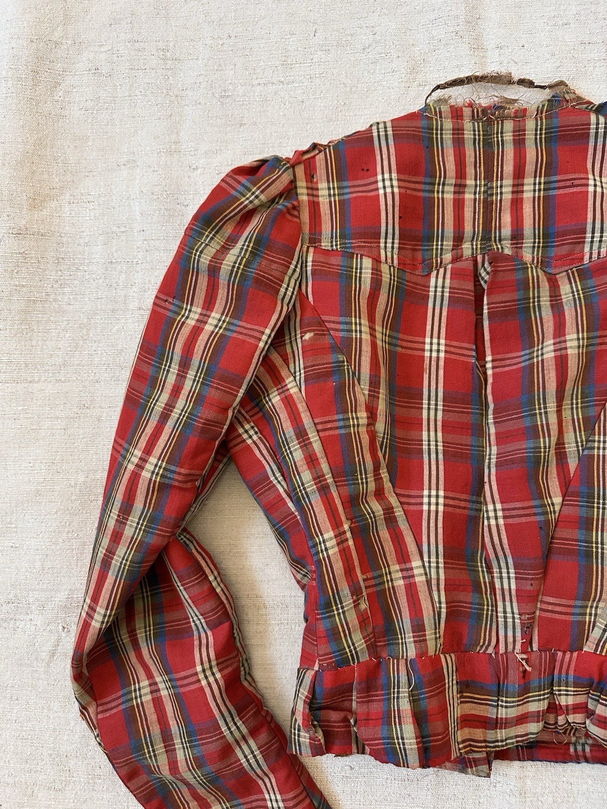 Victorian Antique 1880s Red Plaid Western Corset Top Jacket Womens XXS