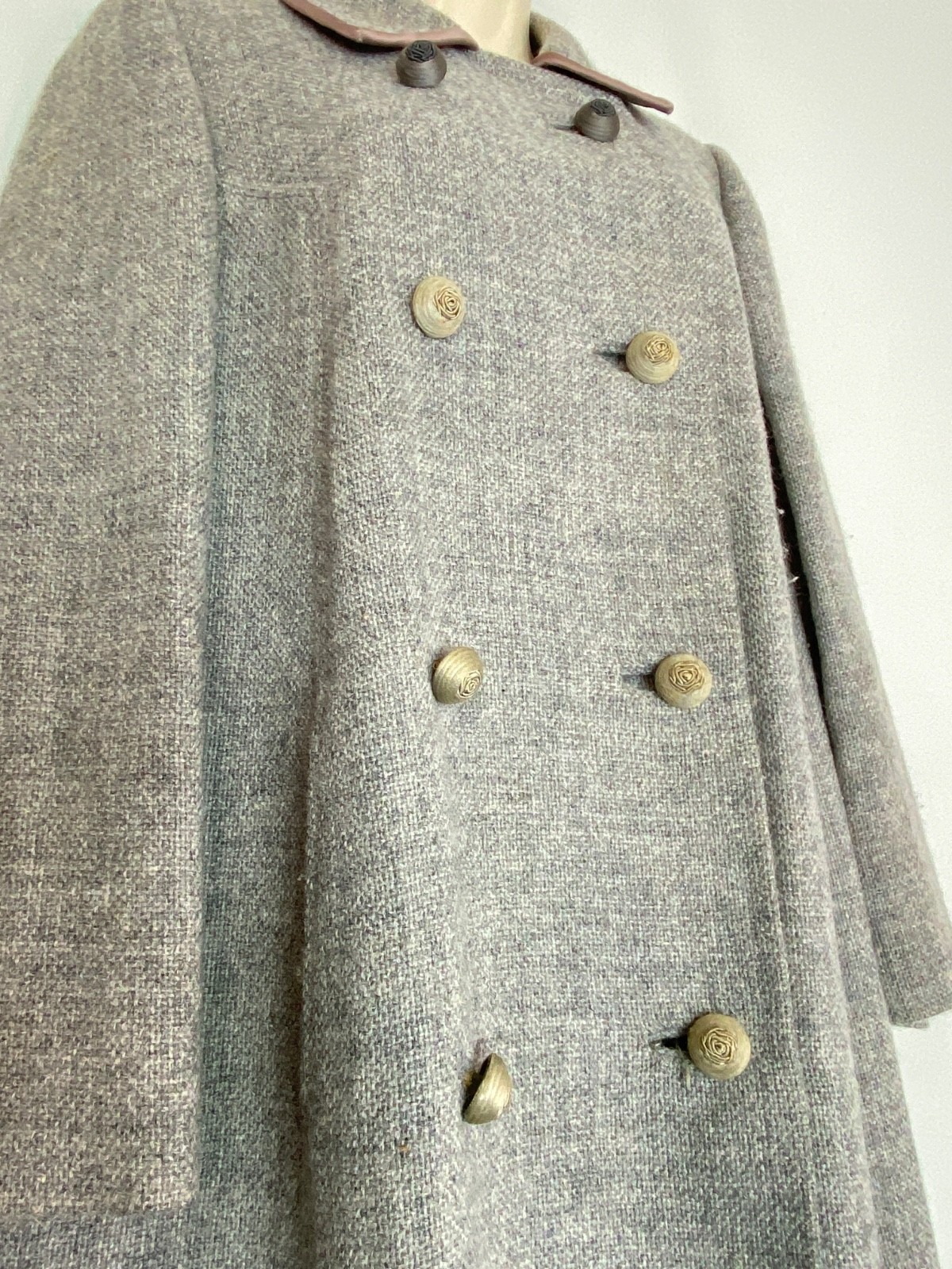 Vintage 1960s gray wool pea coat long swing jacket S M 1950s CANBY AS-iS