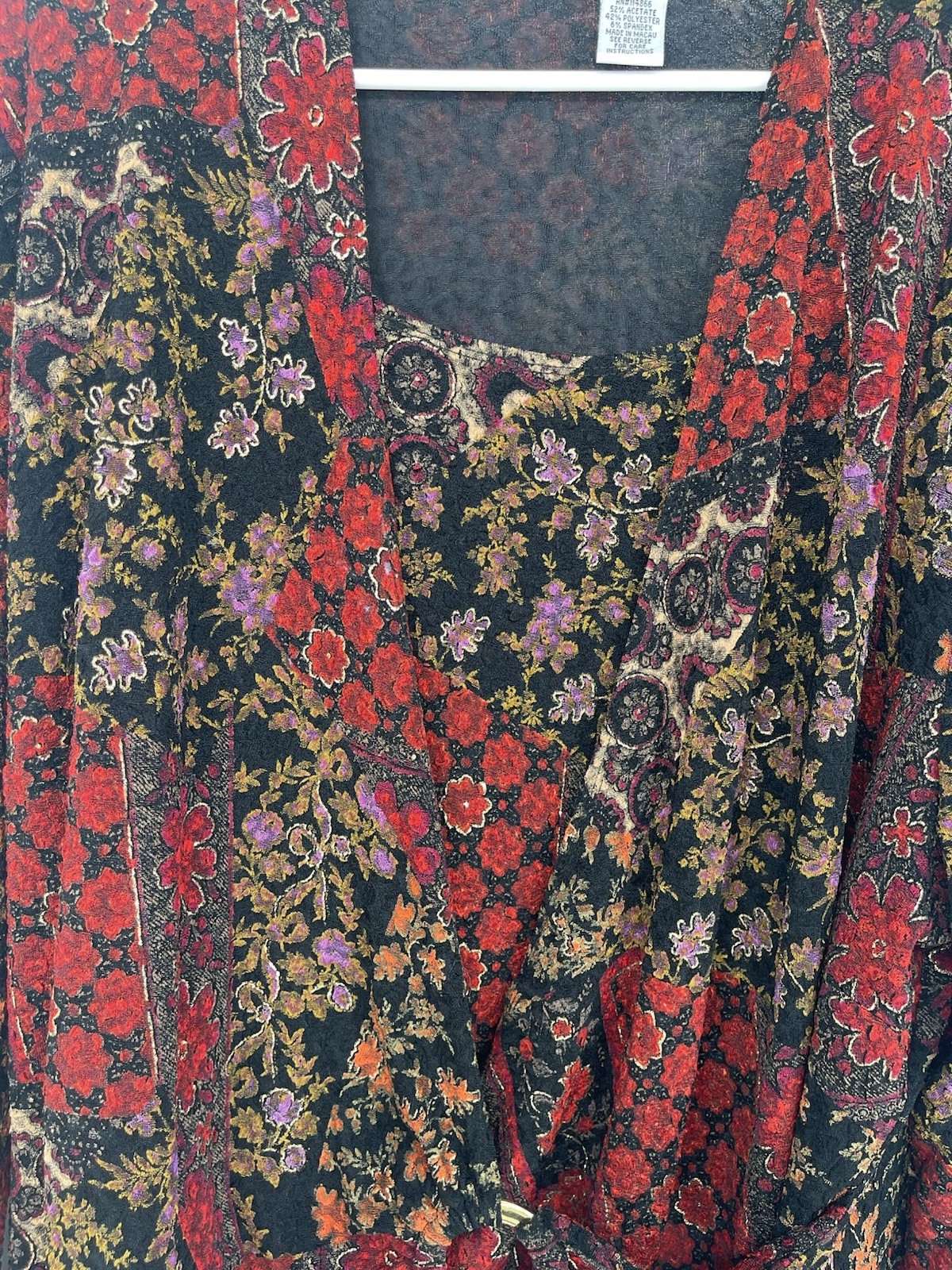 VTG Graff CA Blouse Top Floral Pullover Sz XL Wrap Faux 2 Pc Stretchy