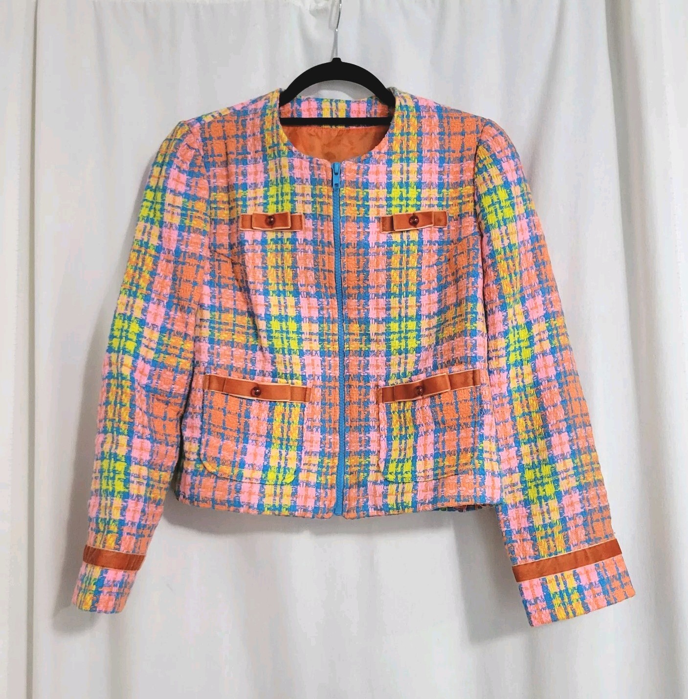 Vtg Groovy Blazer Tweed Velvet Details Handmade No Size Tag Costume Zippered