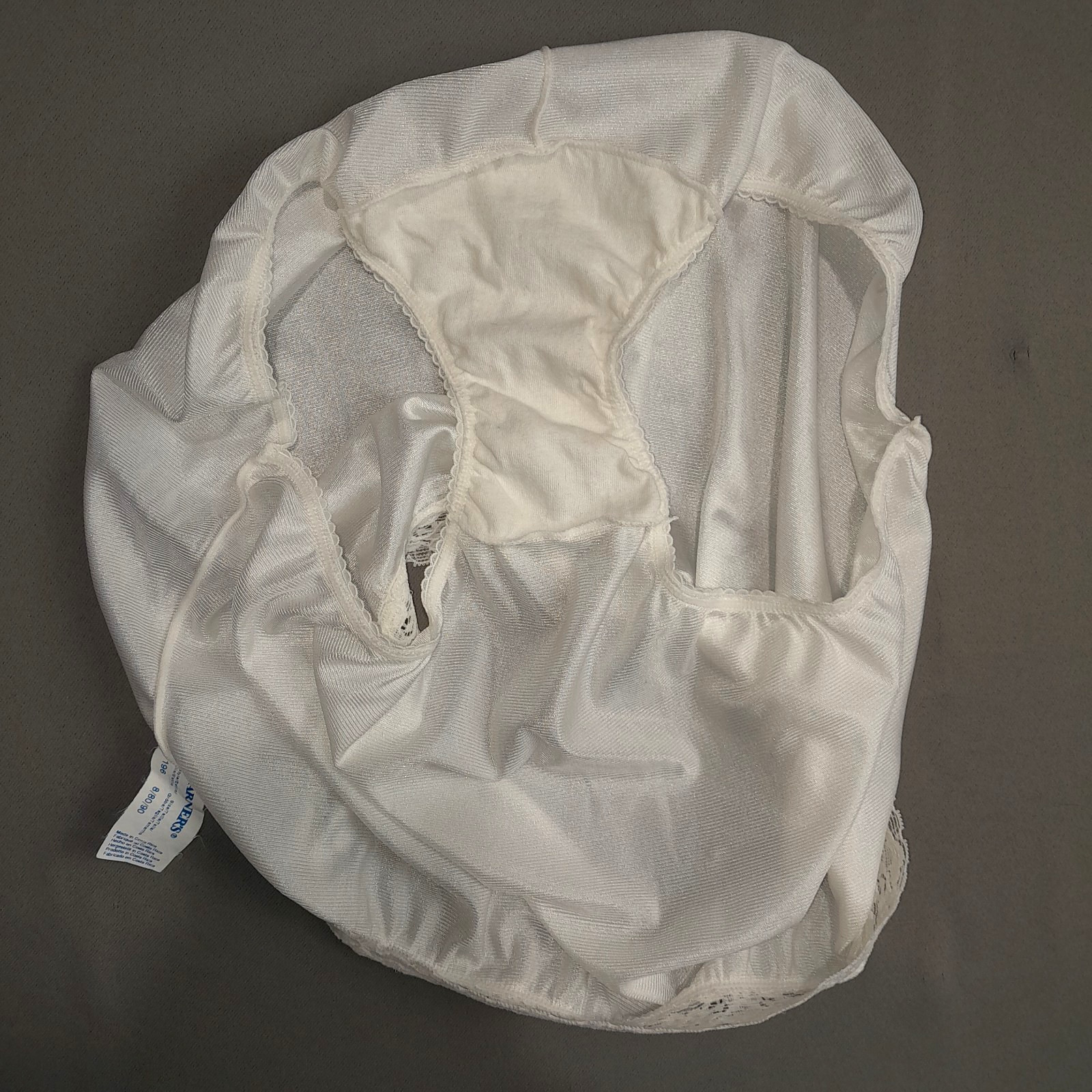 Warners Granny Brief Panty 8 White Shiny Sissy Lace Trim Mushroom Gusset Panties