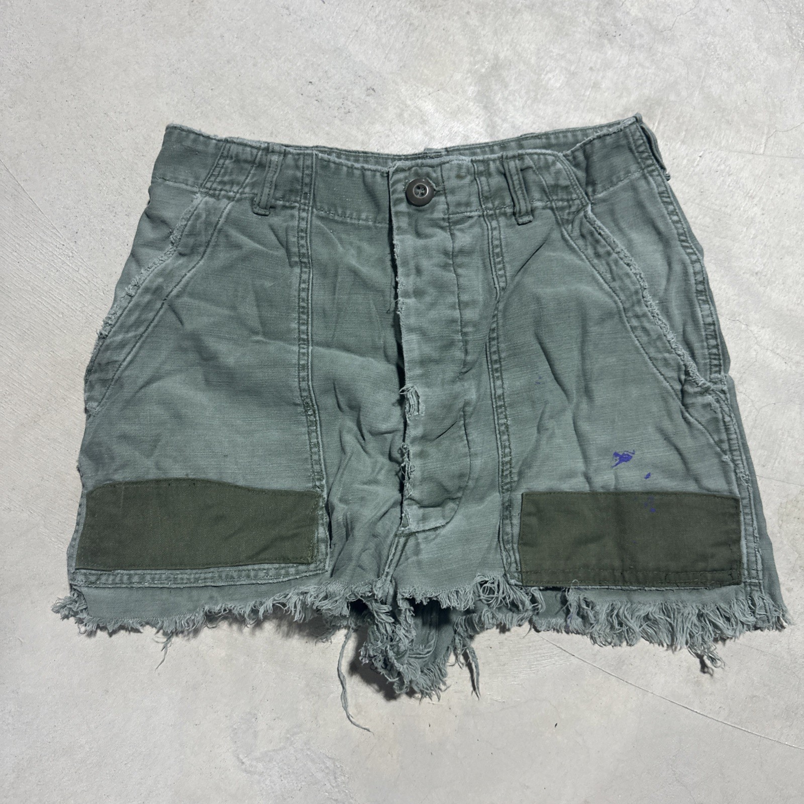 Vintage OG-107 Military Fatigue Shorts Olive Green Cotton Sateen Cut Off Micro