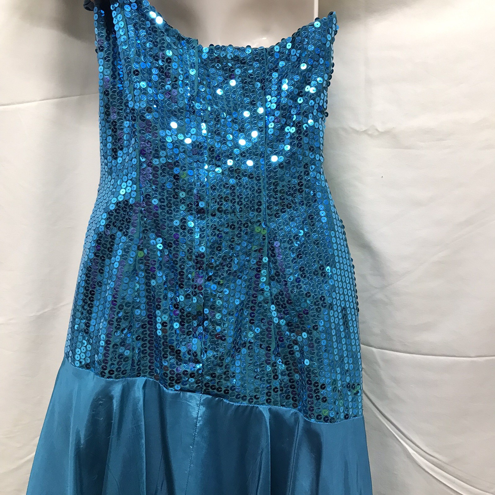 Vintage Nadine Teal Sequins One Shoulder Prom Party Formal Dress Gown Sz 11 USA