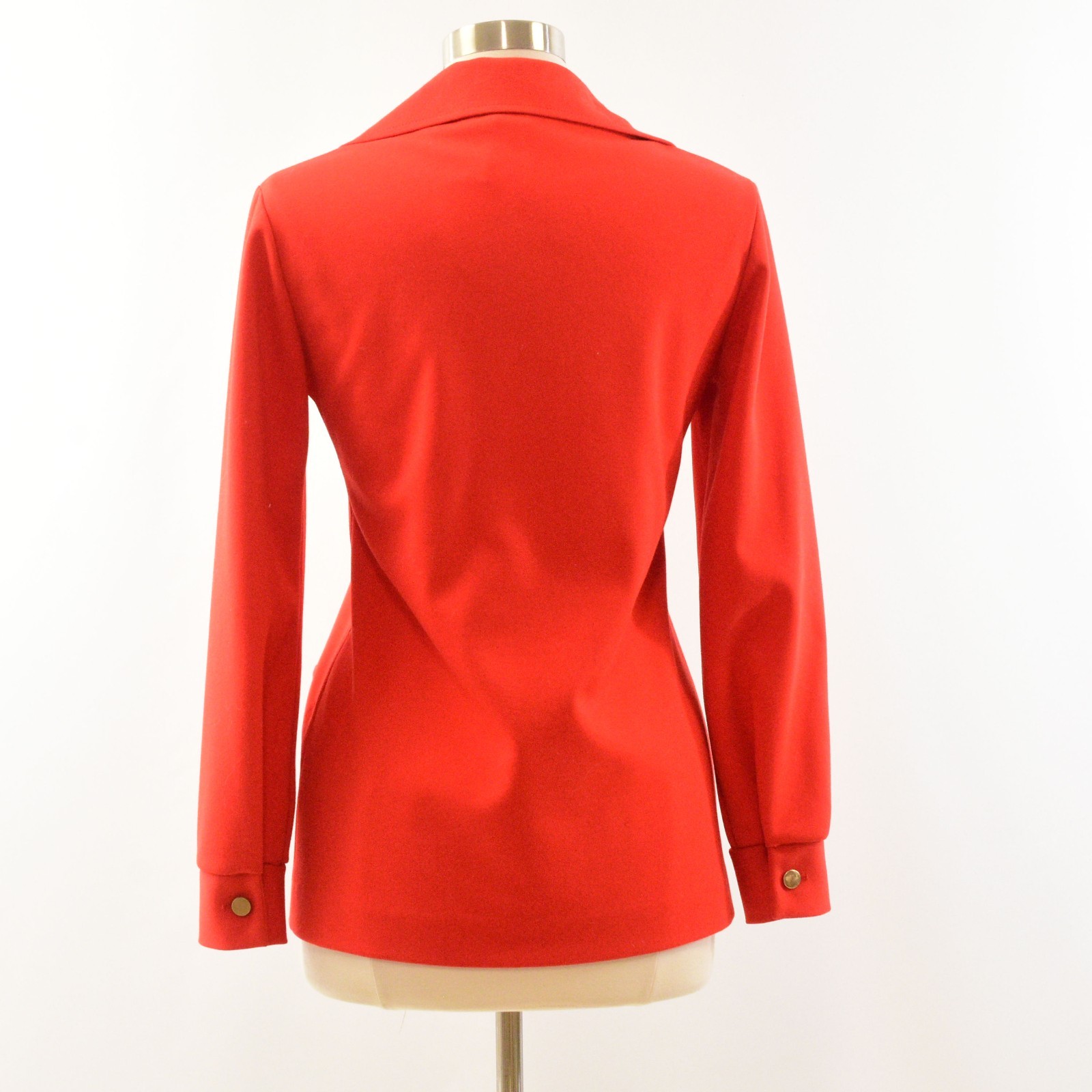 70s Vintage Red Double Knit Shirt Jacket Womens S Gold Button Mod Leisure Top