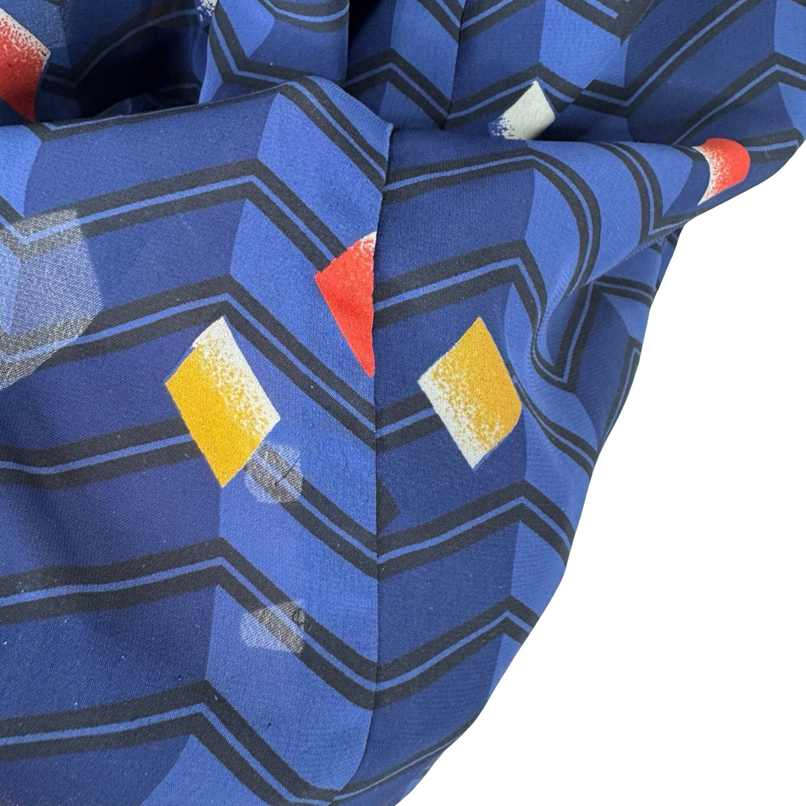 Vintage 80s Geometric Optical Illusion Tunic Blouse Sheer Chiffon Side Slits Top