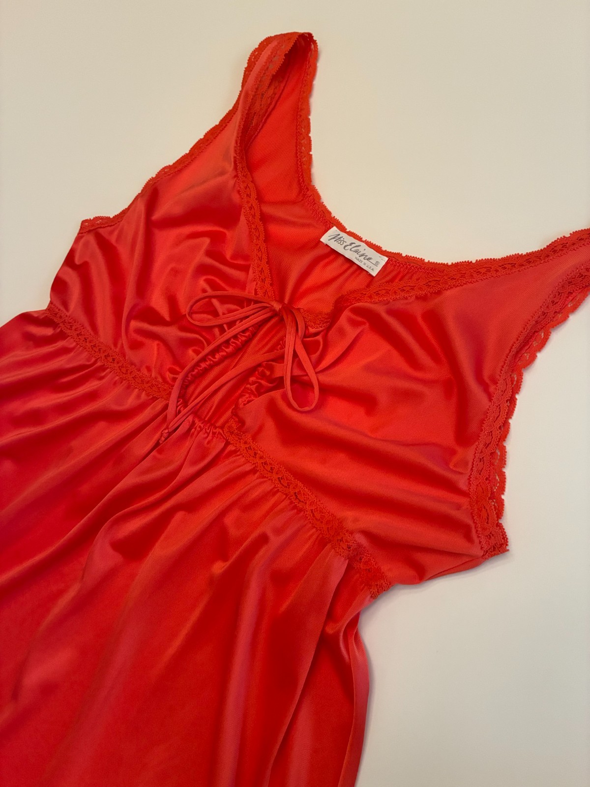 Vintage MISS ELAINE GRECIAN NIGHTGOWN Medium PEACH Orange Long Nylon Plunge Gown