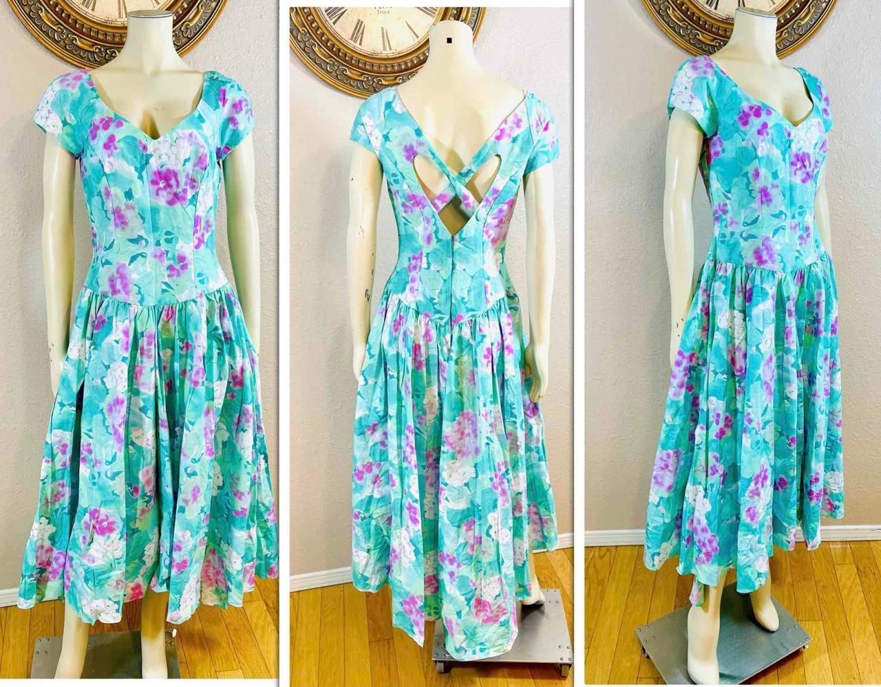 Vintage 80s ALFRED ANGELO Floral Garden Party Tea Prairie Maxi Dress sz 11/12