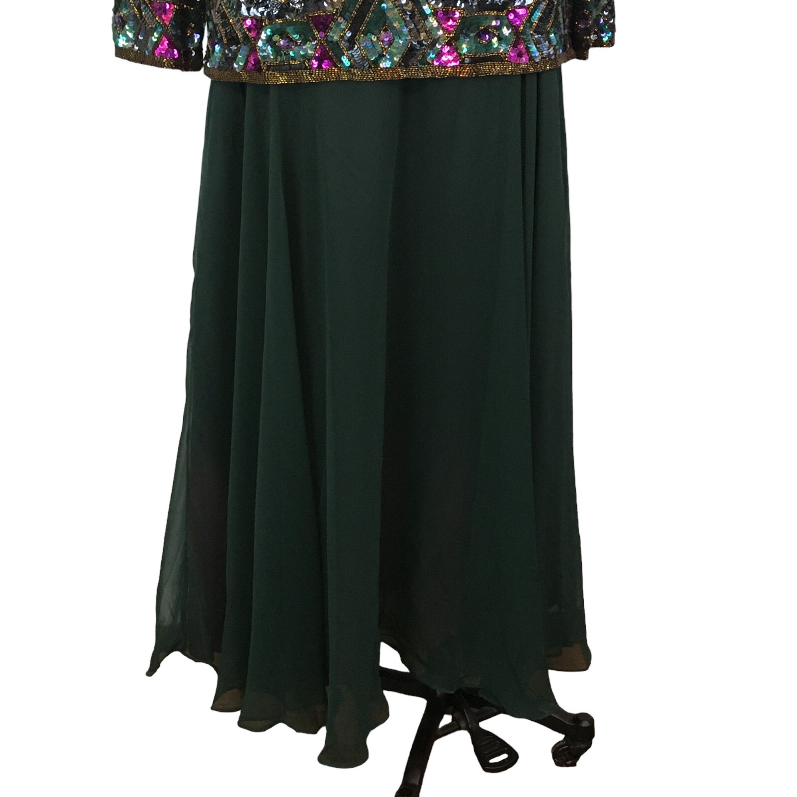 Joan Leslie Studio Vintage Silk Sequin Top and Green Skirt, Evening Gown Dress M