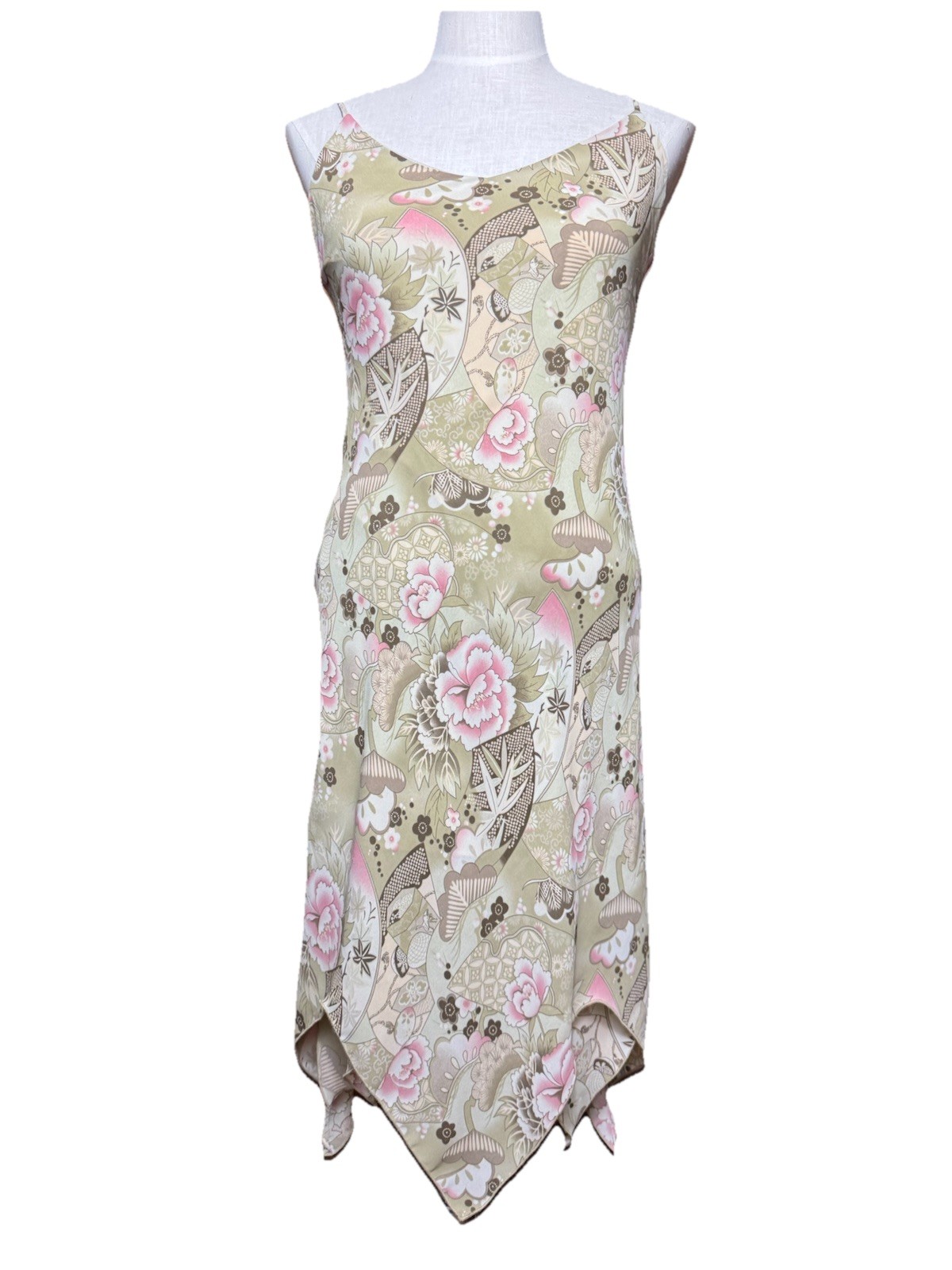 90s JBX Whimsical Fairycore Boho Midi Dress Zig Zag Hem Floral Birds Eclectic