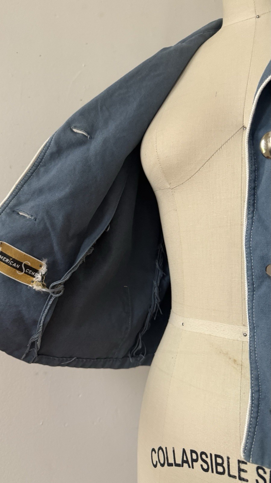 1950s Sailor Collar Cropped Jacket Dusty Blue Rayon Faille Nautical Sportswear