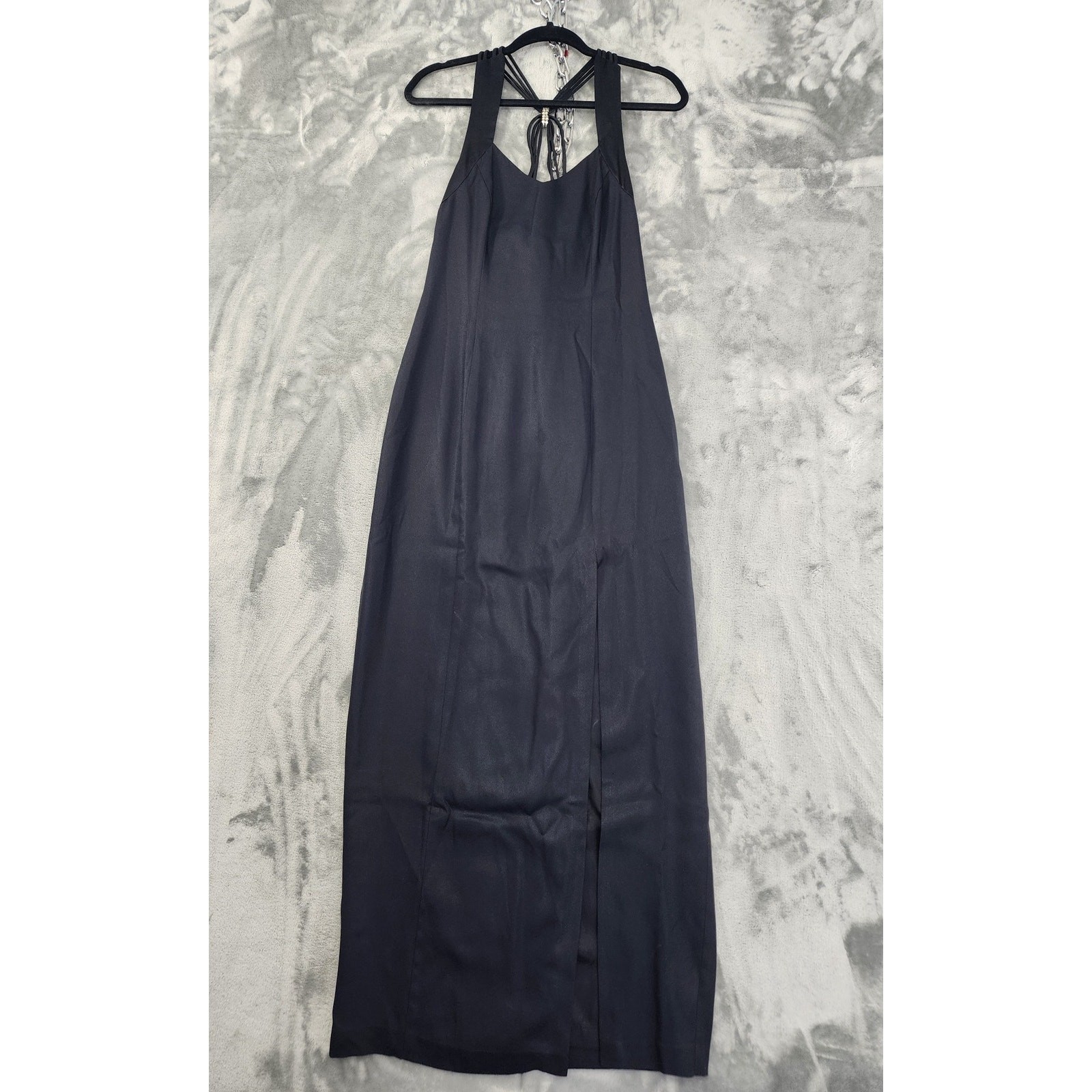 Vintage Niki Originals Taffeta Strappy Rhinestone Sheath Dress Size 10 Black