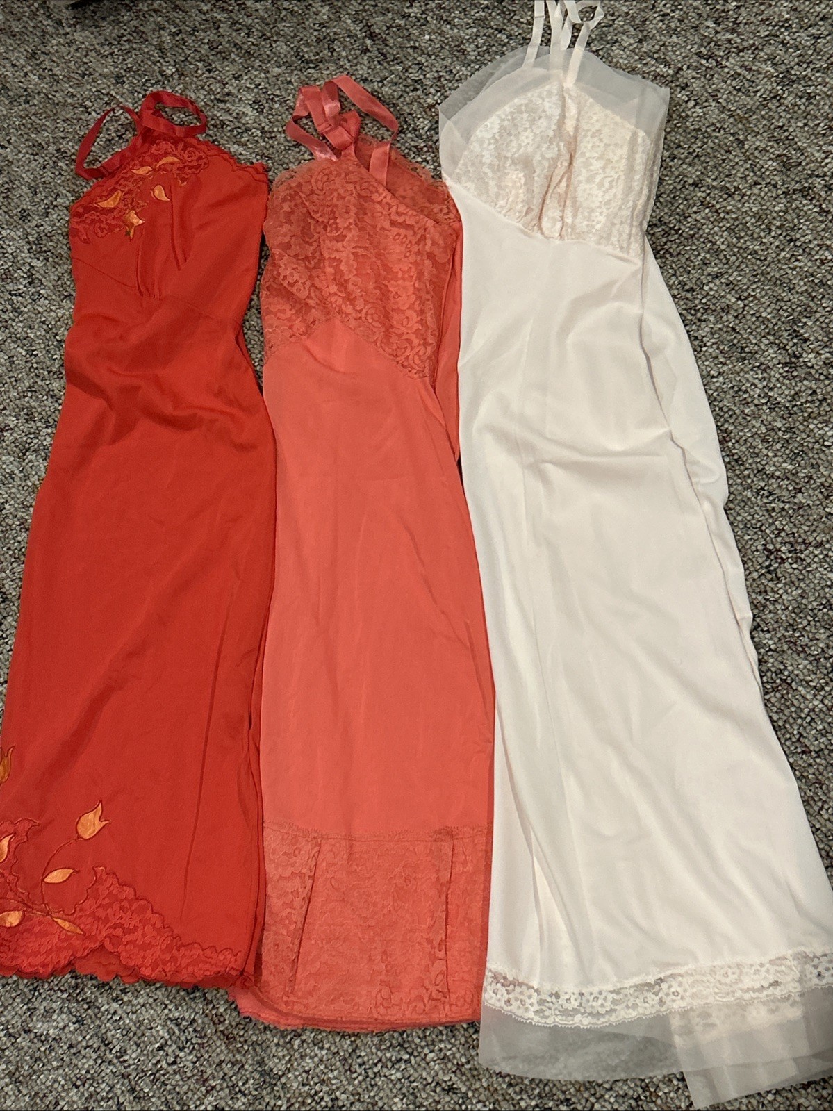 Set of 3 Vintage Negligee Nightgown Slip Dress Sheer Coral Ivory Size 36 EUC!