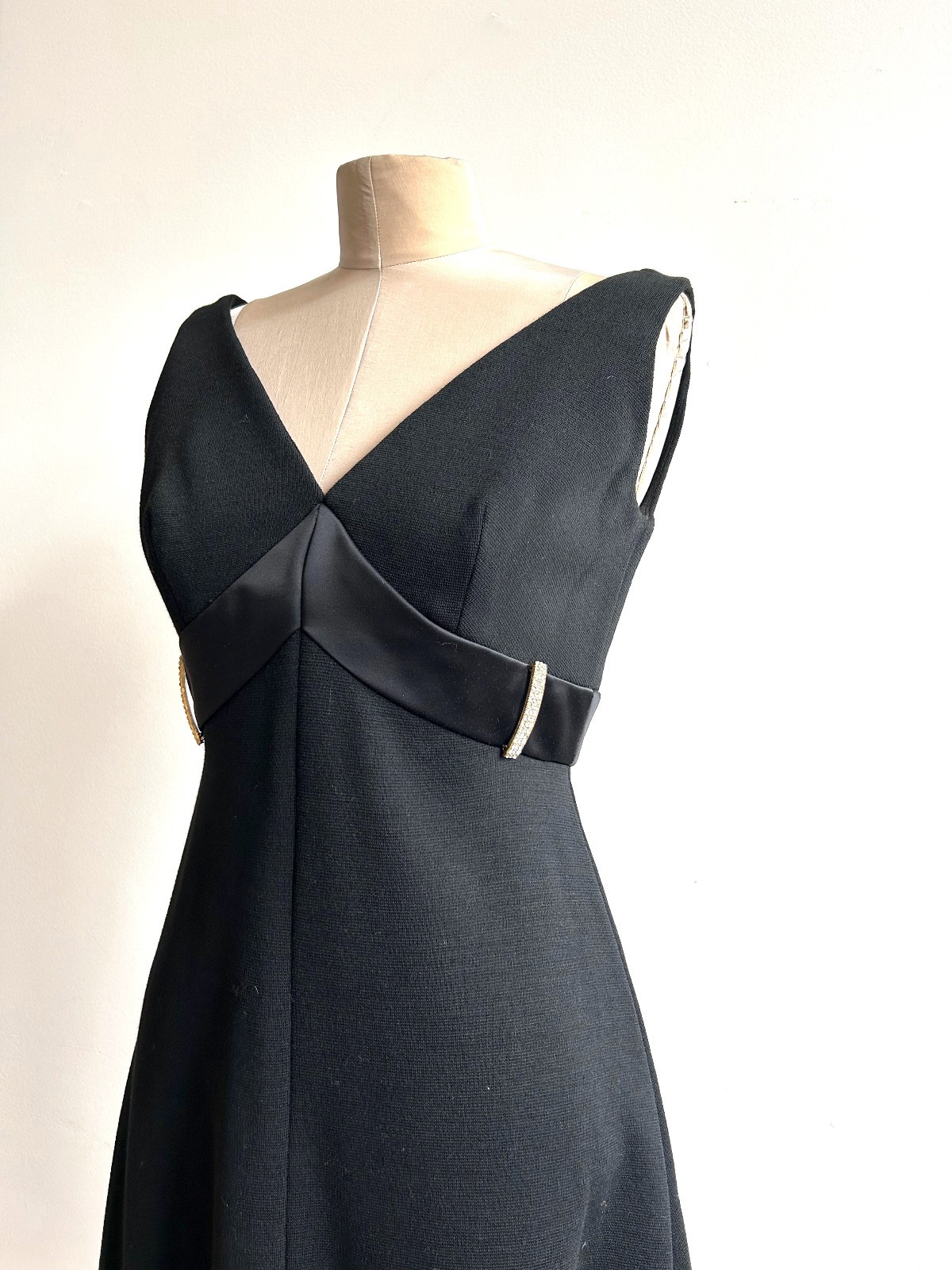 Vintage 60s Black Wool Knit Mod Evening Cocktail Dress 6 8 1960s Hollywood Glam