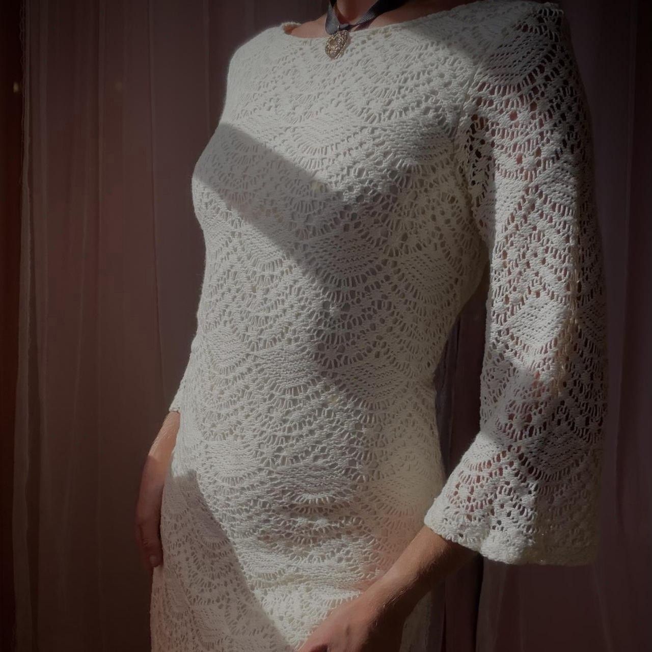 1990s cream crochet dress