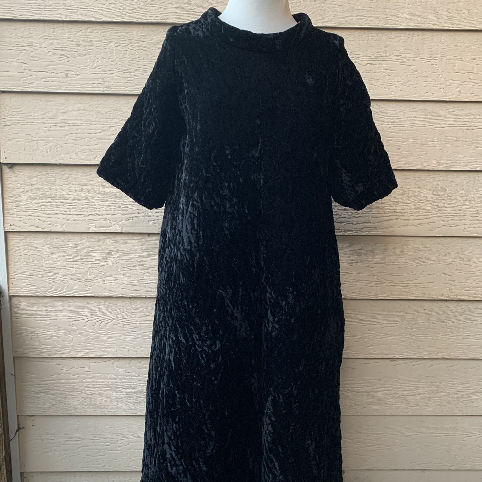 Joseph Magnin Velvet House Dress Long Robe Quilted 3/4 Sleeve Women Black L