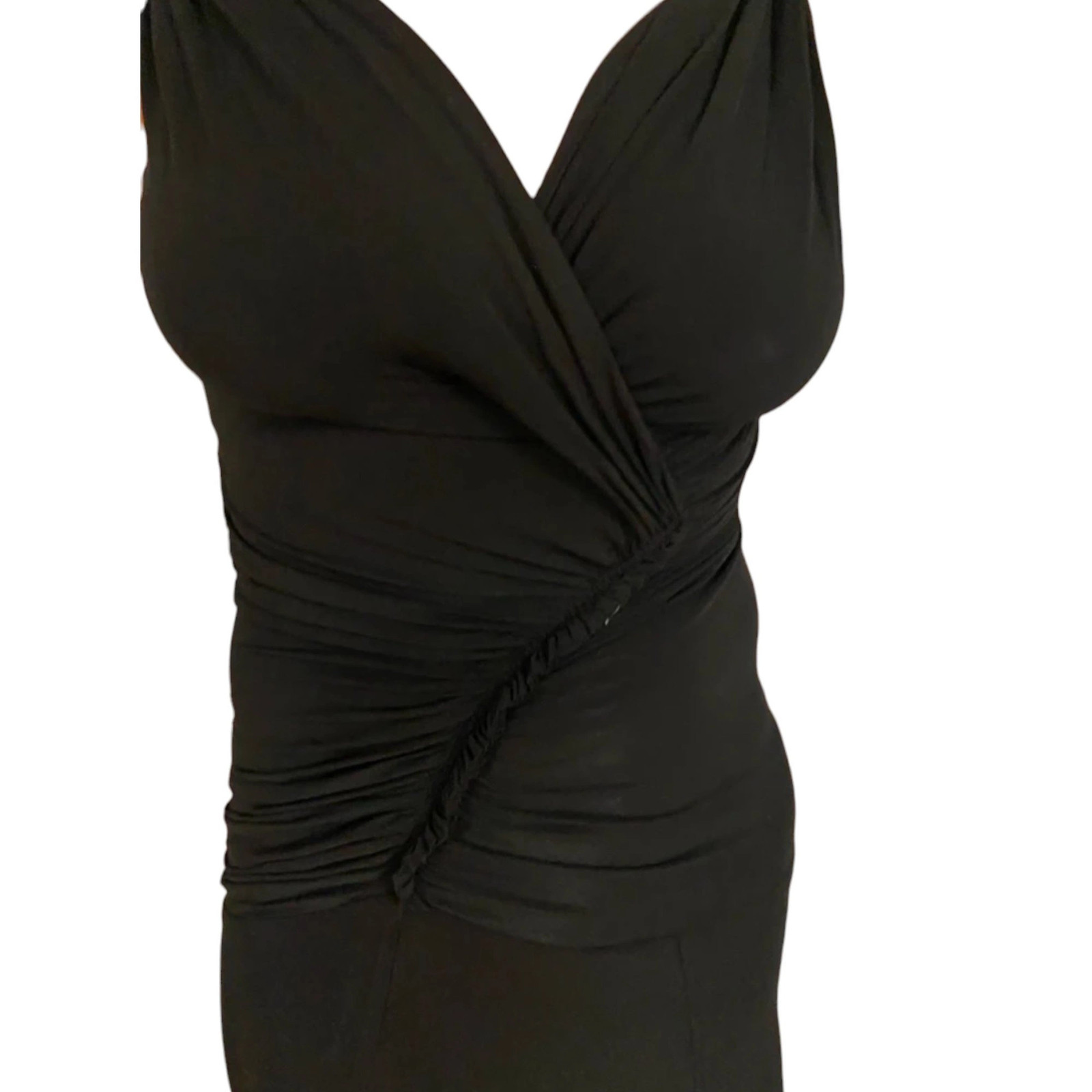 DONNA KARAN Vintage Black Ruched Evening Gown size S Circa 2000 made in USA