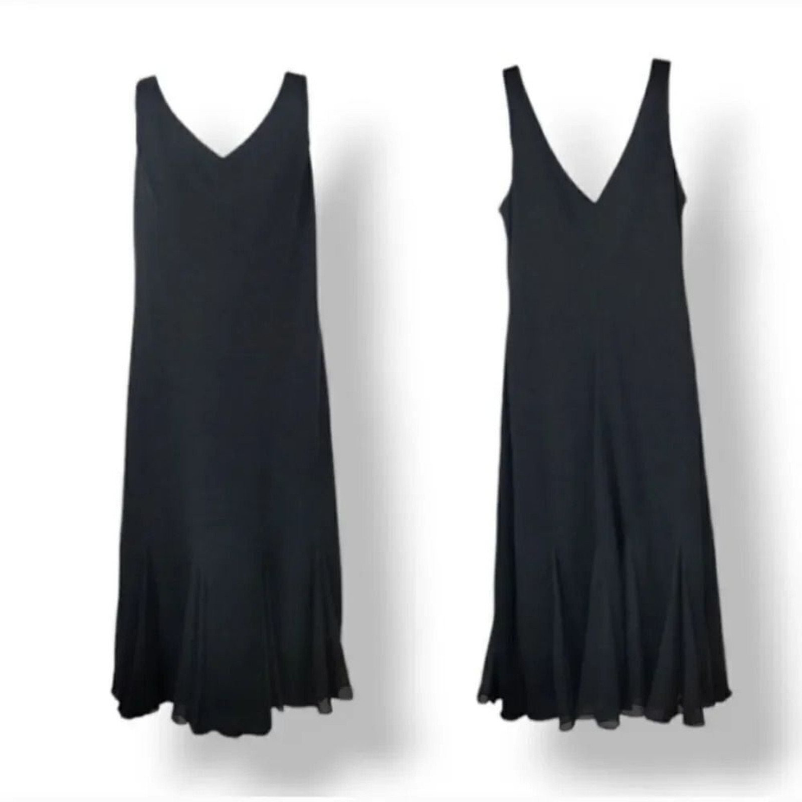 NEW Vintage 70s S.L. Fashions Chiffon Godet Pleat Black Cocktail Dress Size 12
