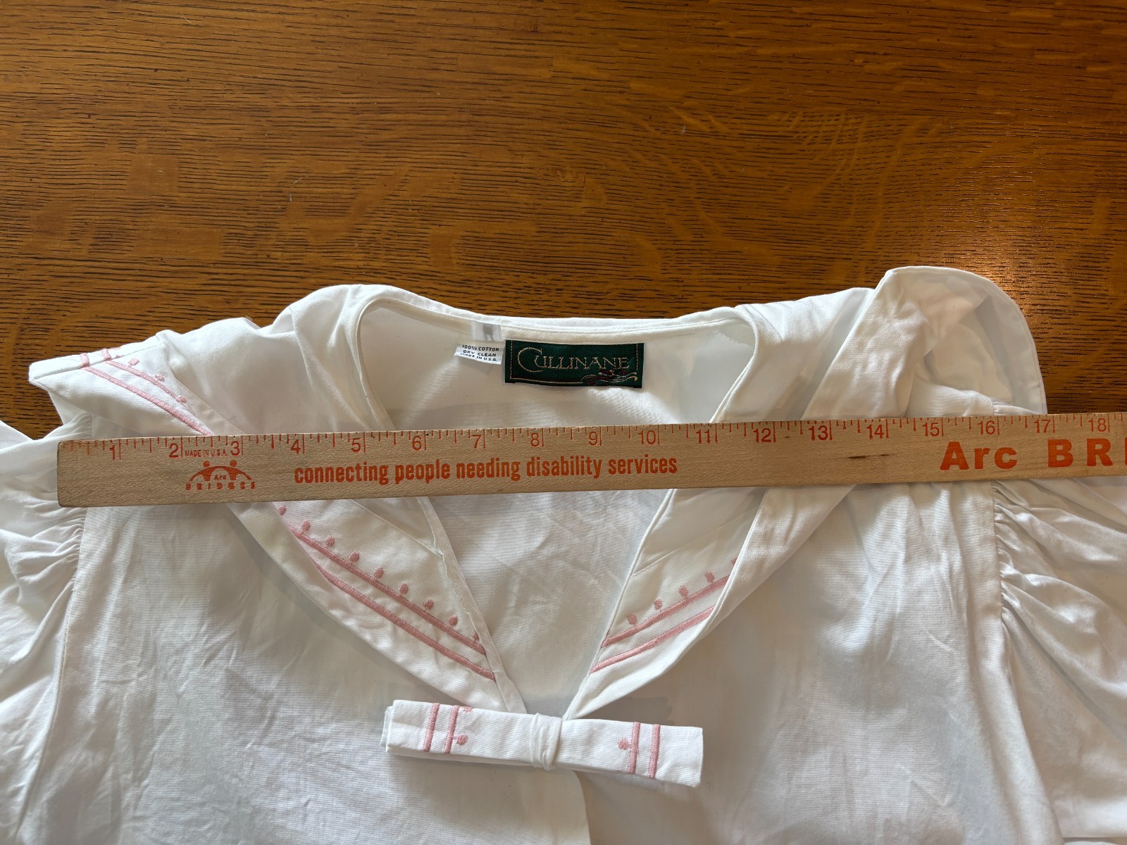 Vintage Cullinane White Cotton Nautical Womens Blouse Size 8 Button Down w/ Bow