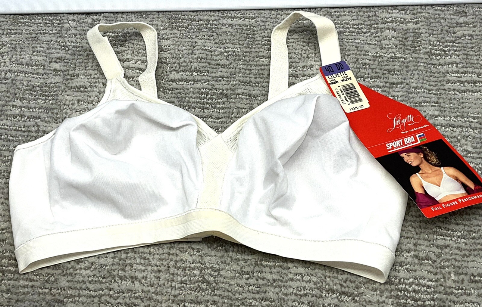 Vintage NOS 1980s Lilyette White Silky Cup Sports Bra Original Tags 40DD