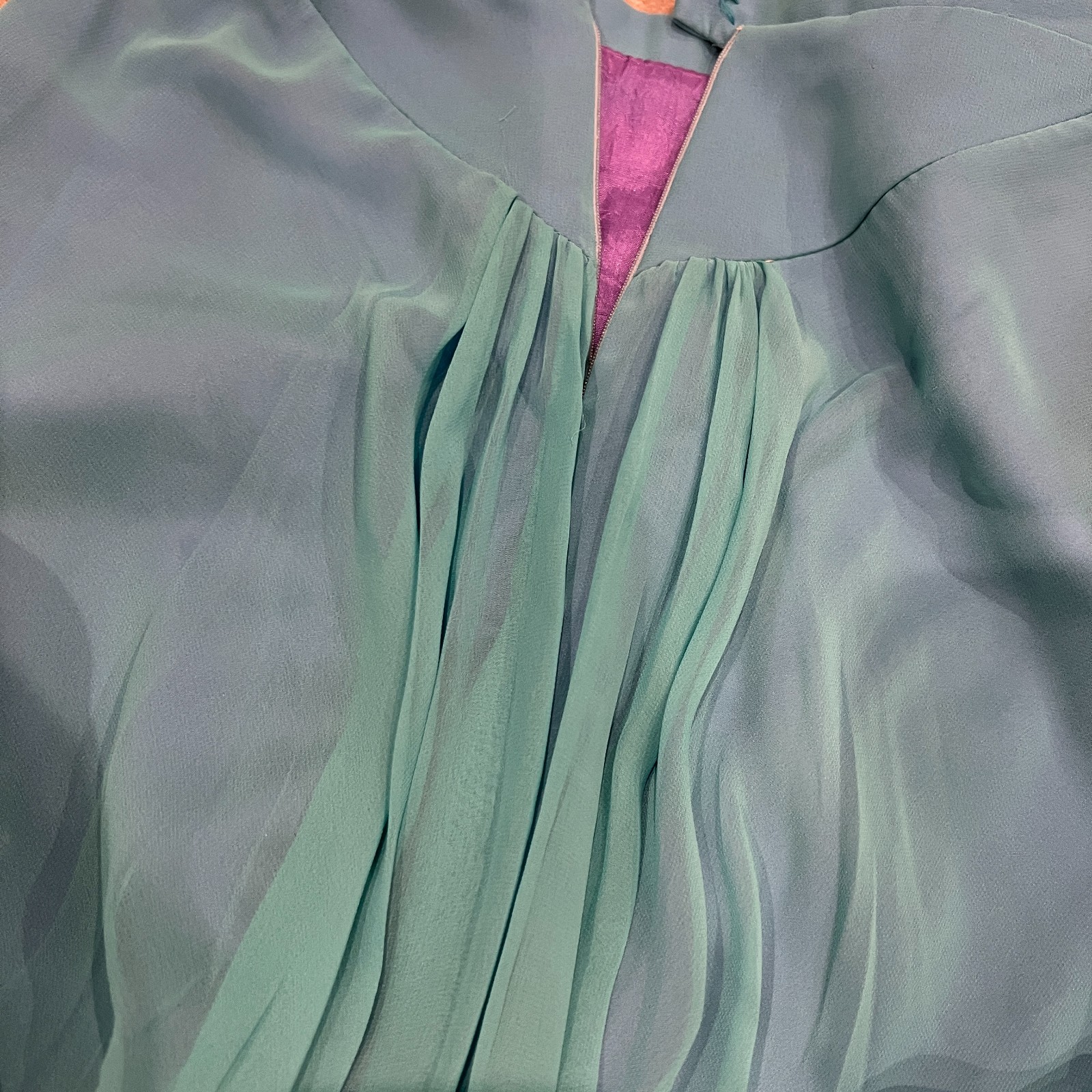 Vintage Lazaro Two-Piece Formal Gown Aqua Blue Chiffon Satin Prom Dress Y2K 90s