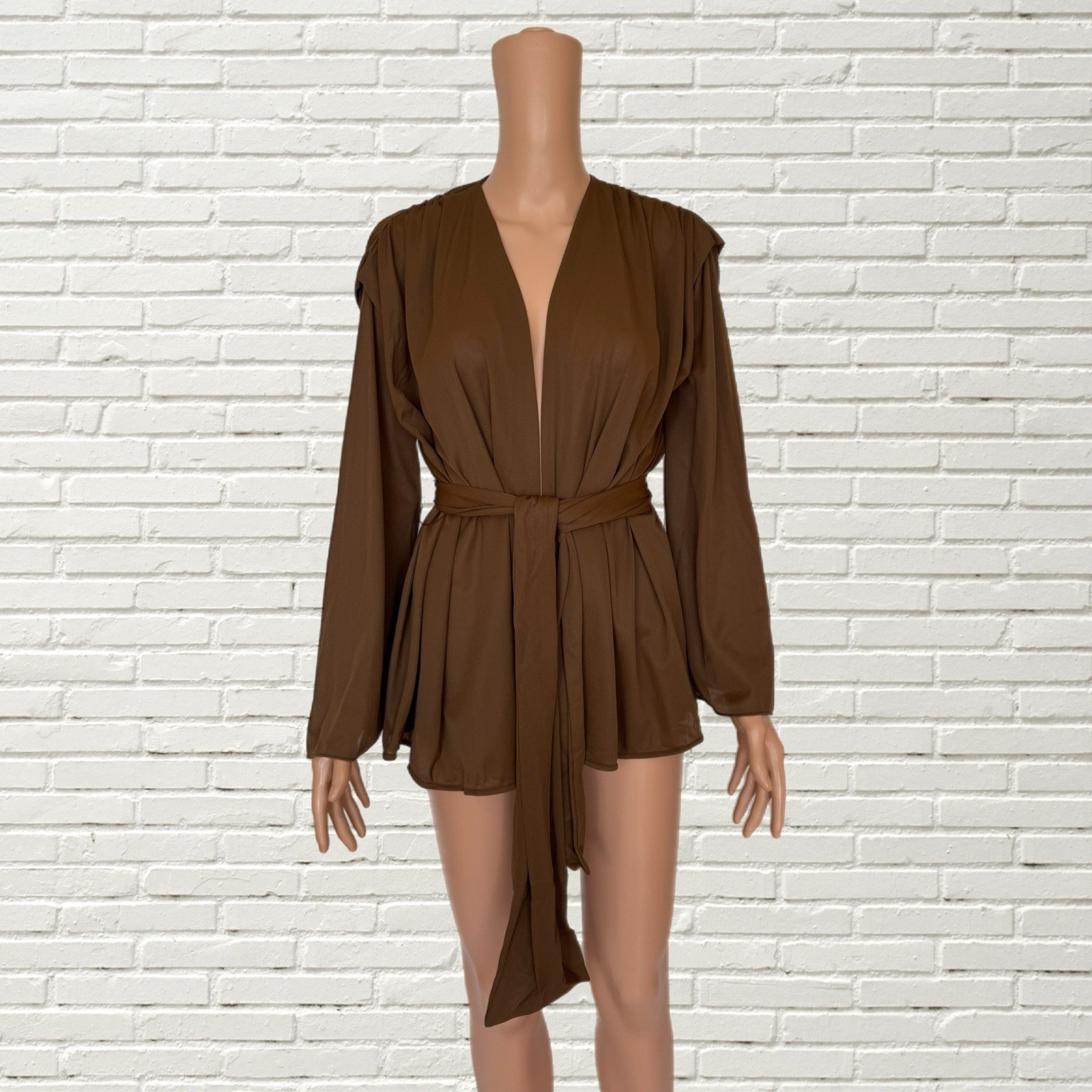 Vintage 70s Cropped Kimono Robe Brown Bell Sleeve – Youth craft Size P/s