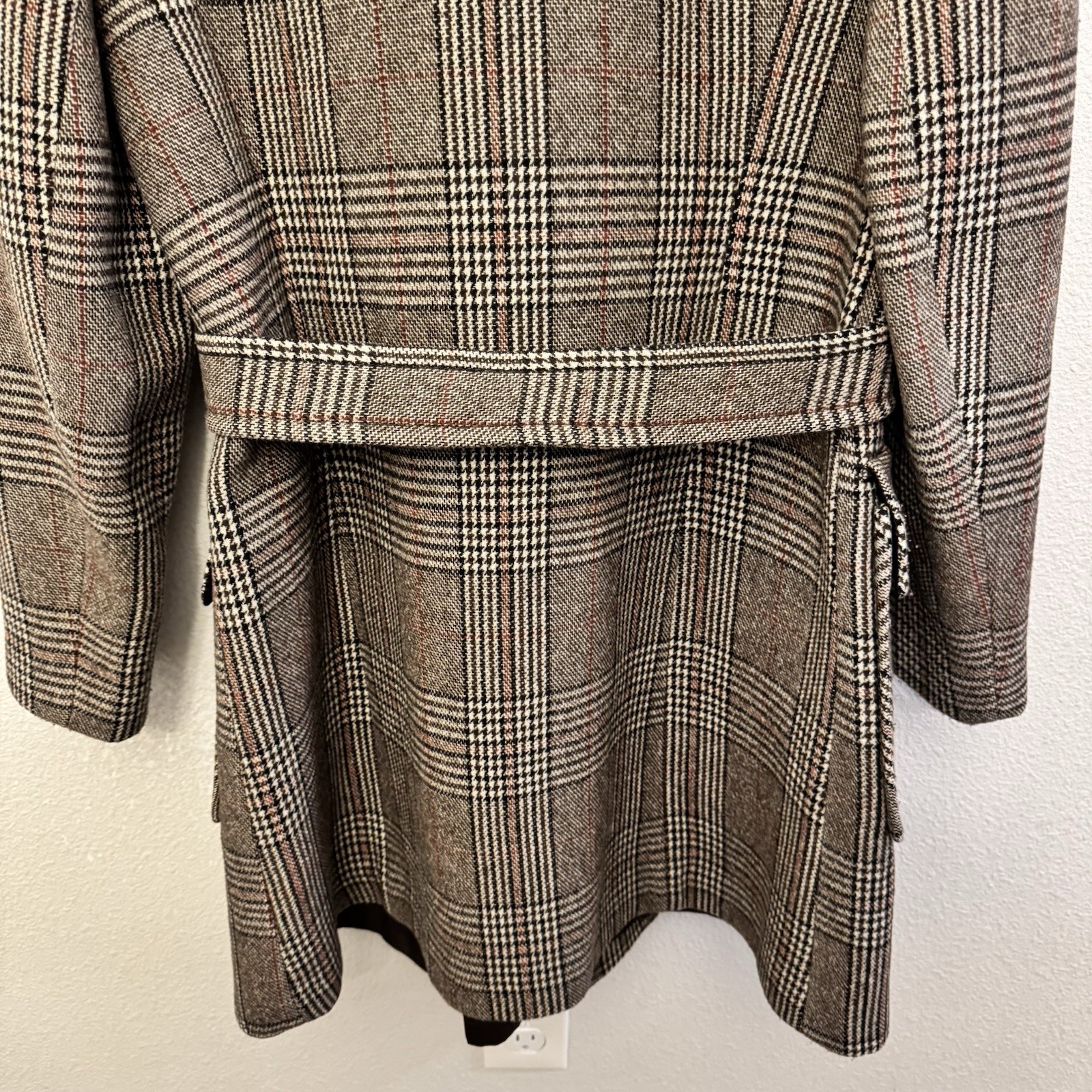 VTG Elli Modes Wool Belted Wrap Coat Women&rsquo;s 9/10 Glen Plaid Equestrian Germany