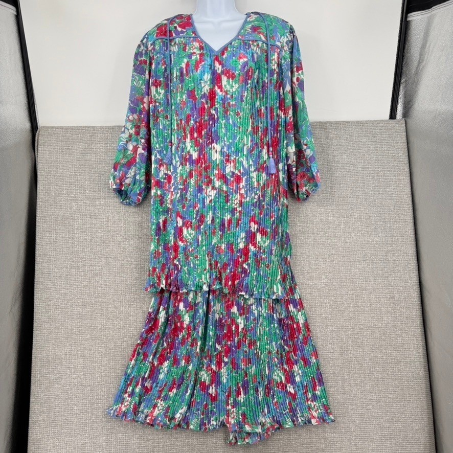 Vintage Diane Freis Skirt Suit Women 1X Pleated Floral Flowy Boho