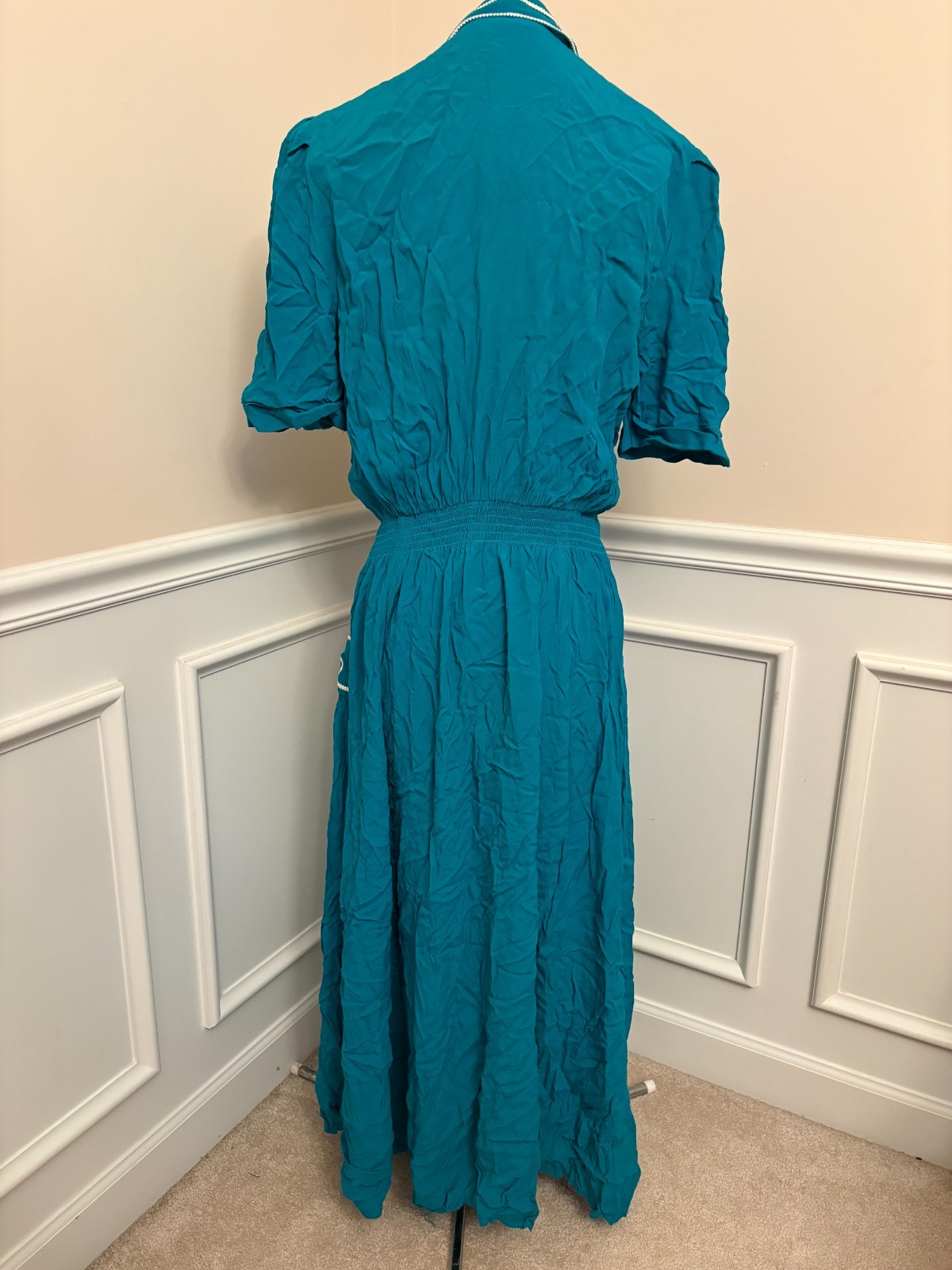 Vintage Karin Stevens Turquoise Western Style House Dress Size 16T *Sm Hole
