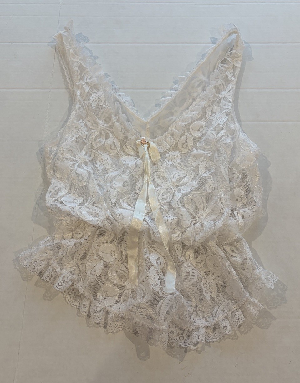 Vintage Tosca Lingerie Ivory Lace Camisole Coquette Cottagecore Bridal Sheer L