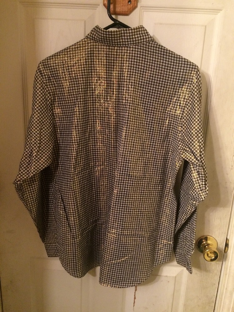 Vintage Cherokee Brand Button Down Shirt Black White Gold Gingham Size Small