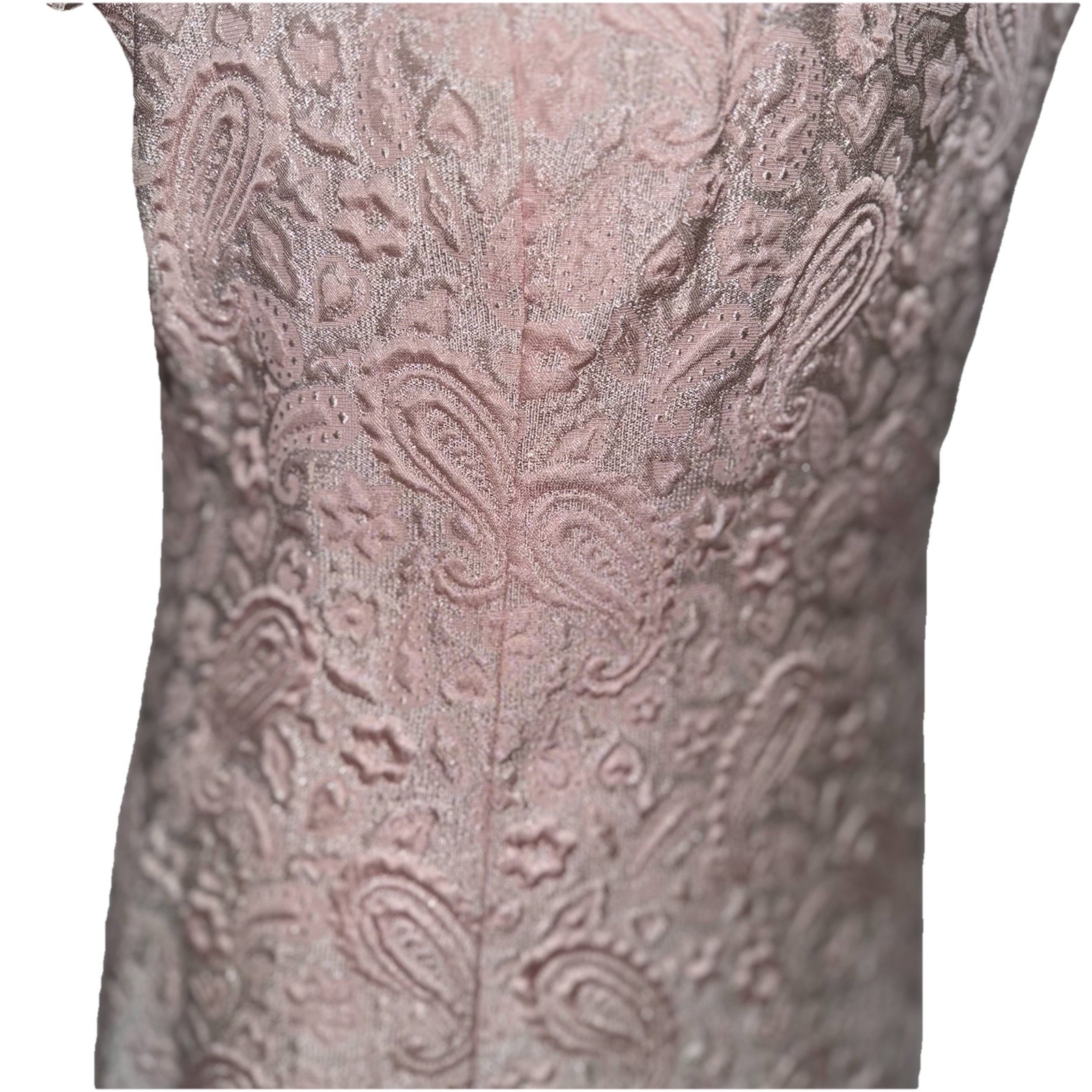 Vtg Party Dress 60s Paisley Pink & Silver Brocade Mod Cocktail Harmay S 6 36