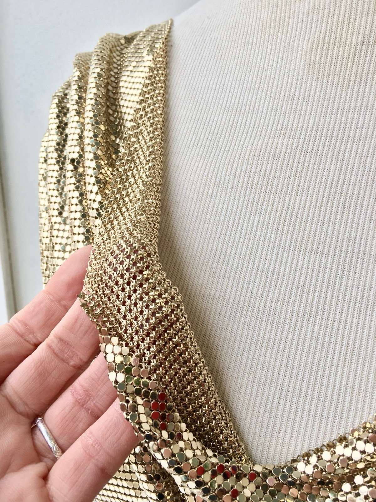 Whiting Davis Vintage Liquid Gold Mesh Chain Mail Draped Front Top 70s Disco S/M