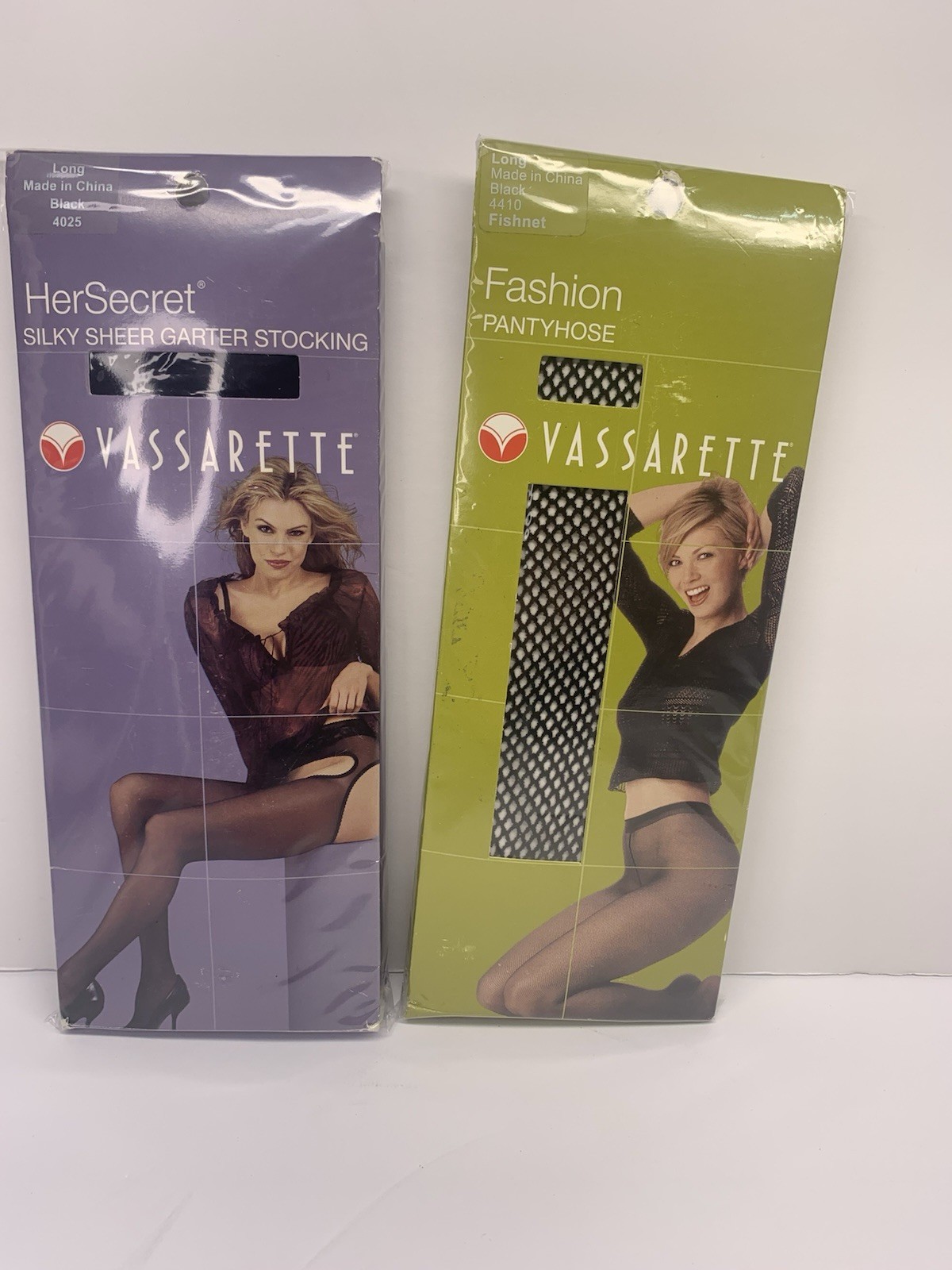 Vassarette Vintage 1 Garter Stockinng And 1 Fishnet Pantyhose Black Size Long