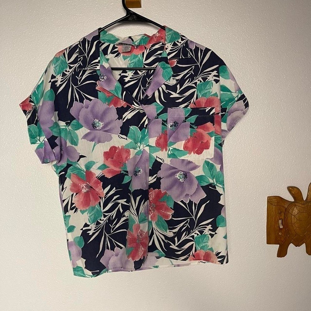 Vintage 90s Diversity Sport Tropical Floral Camper Shirt