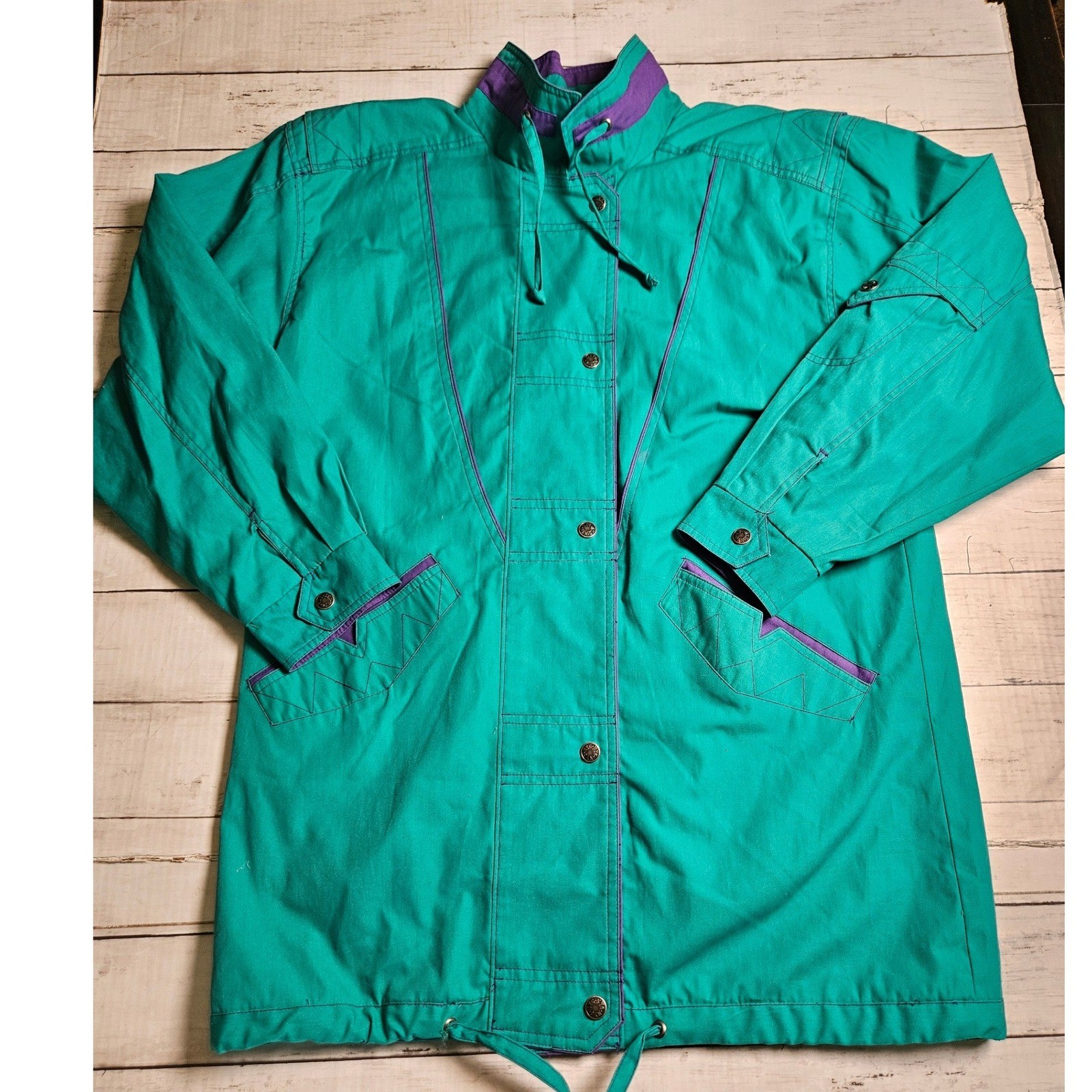Vintage New York Girl Womens Medium Teal Purple Retro Jacket Snap Front NWT