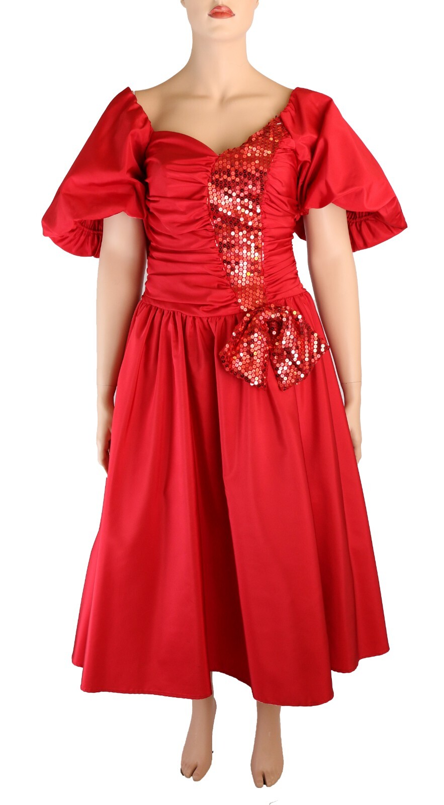 Nadine Formals Vintage 80s Red Sequin Taffeta Party Prom Dress sz 14