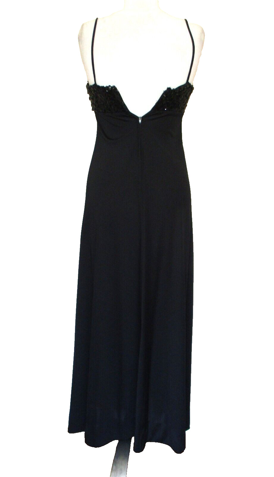 Vintage Maxi Dress Evening Gown XS/S Women Black Stretch Sequin Top Empire Waist