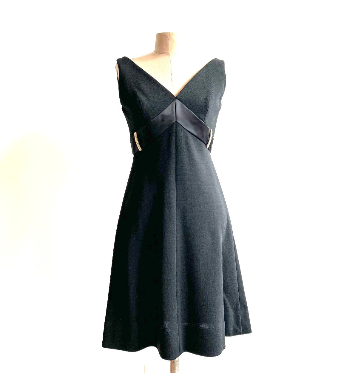 Vintage 60s Black Wool Knit Mod Evening Cocktail Dress 6 8 1960s Hollywood Glam