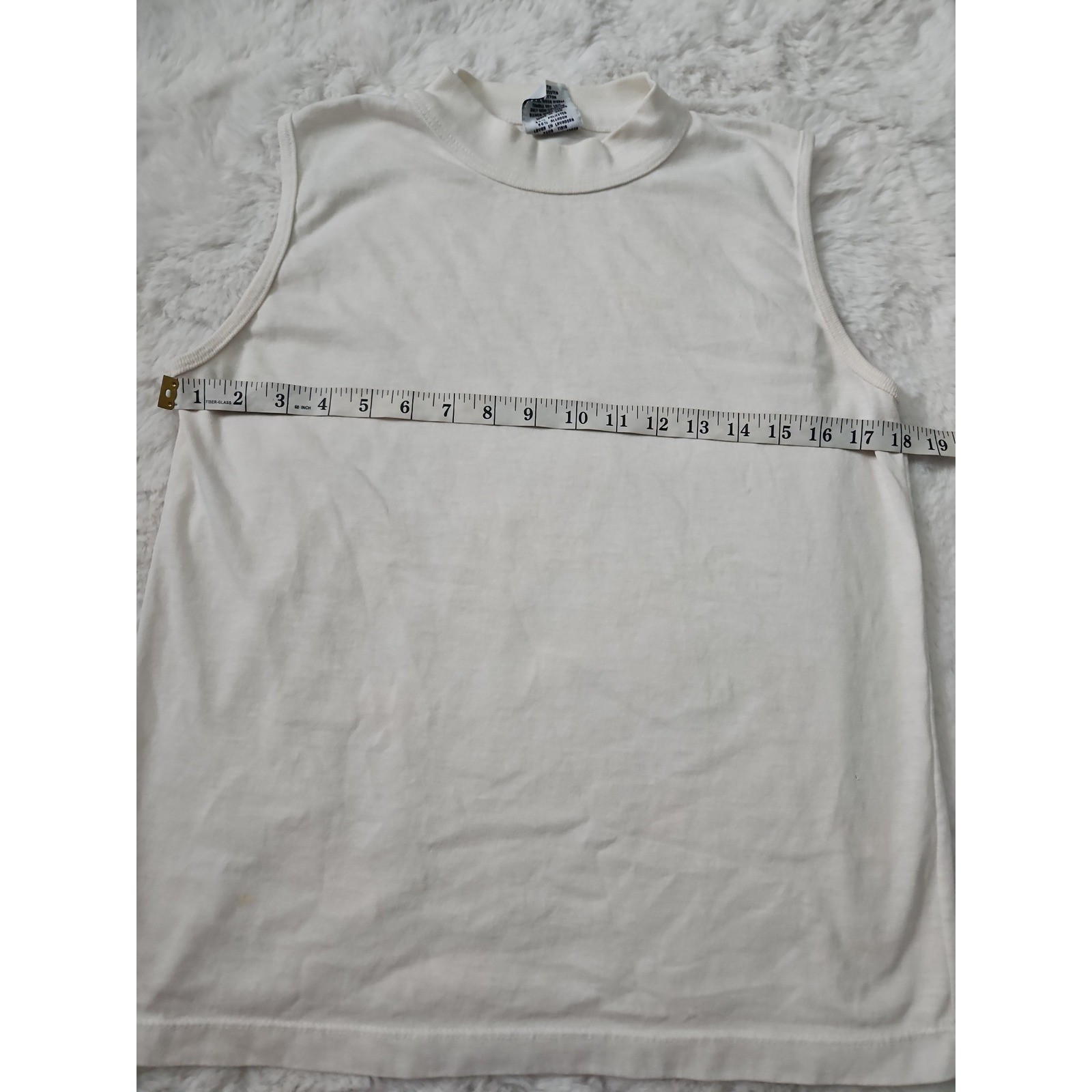 Vintage Simply Basic Mock Neck Sleeveless Top Medium Cream White Knit Tank USA