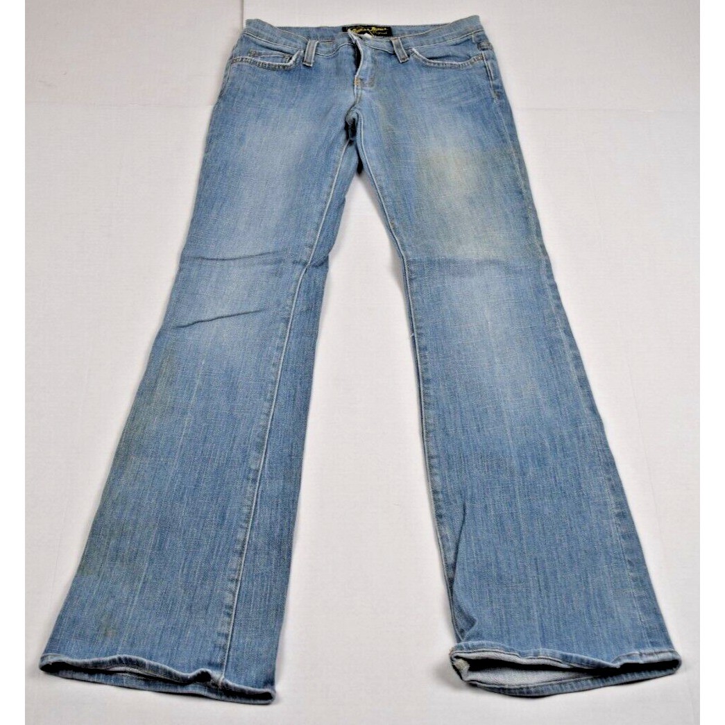 Vintage Guess Jeans Size 26 x 31.5 90s Light Blue Fade Low Rise Flare Made USA