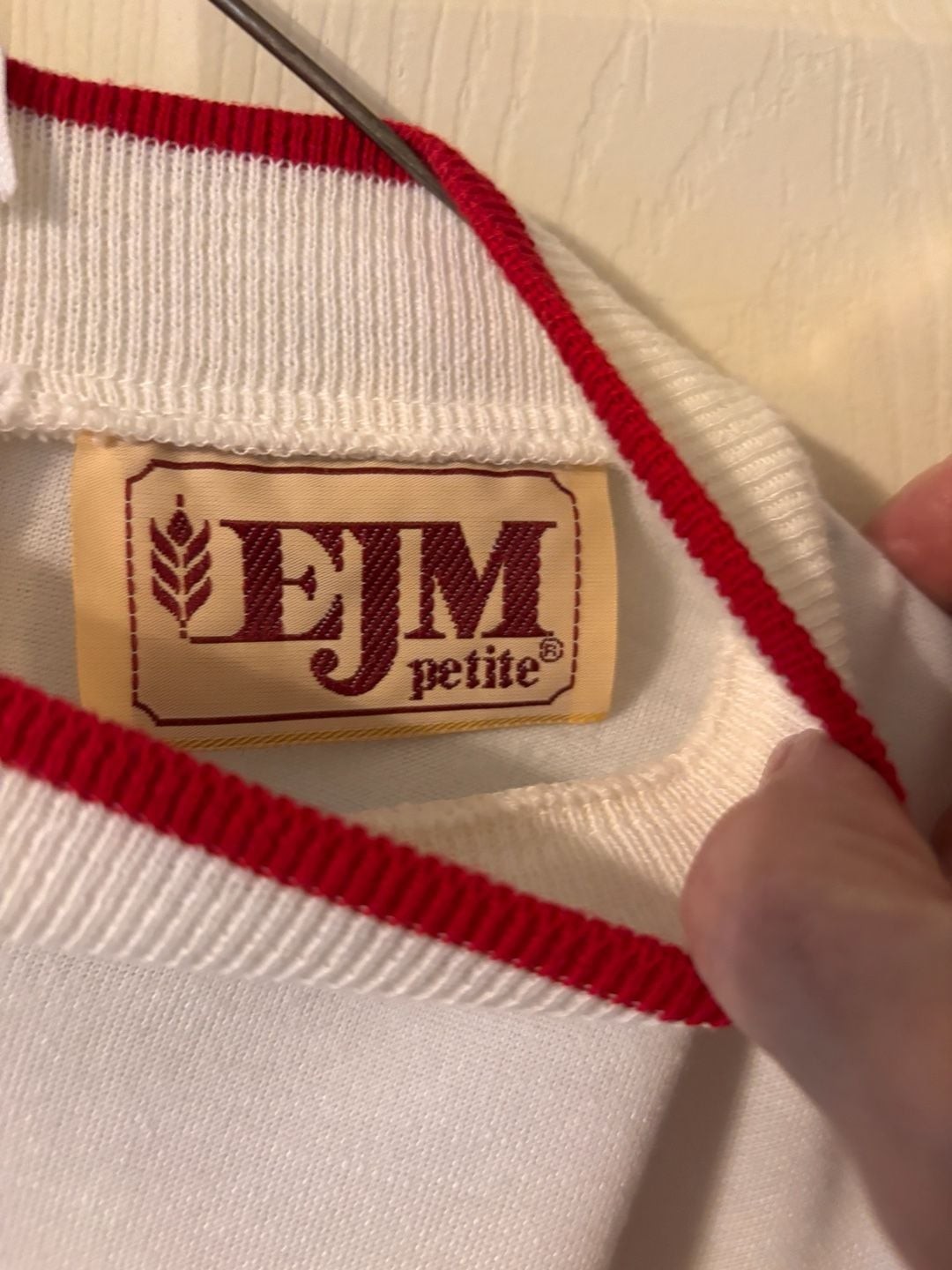 Vintage EJM Petite White Monogrammed Short Sleeve Dress with Belt