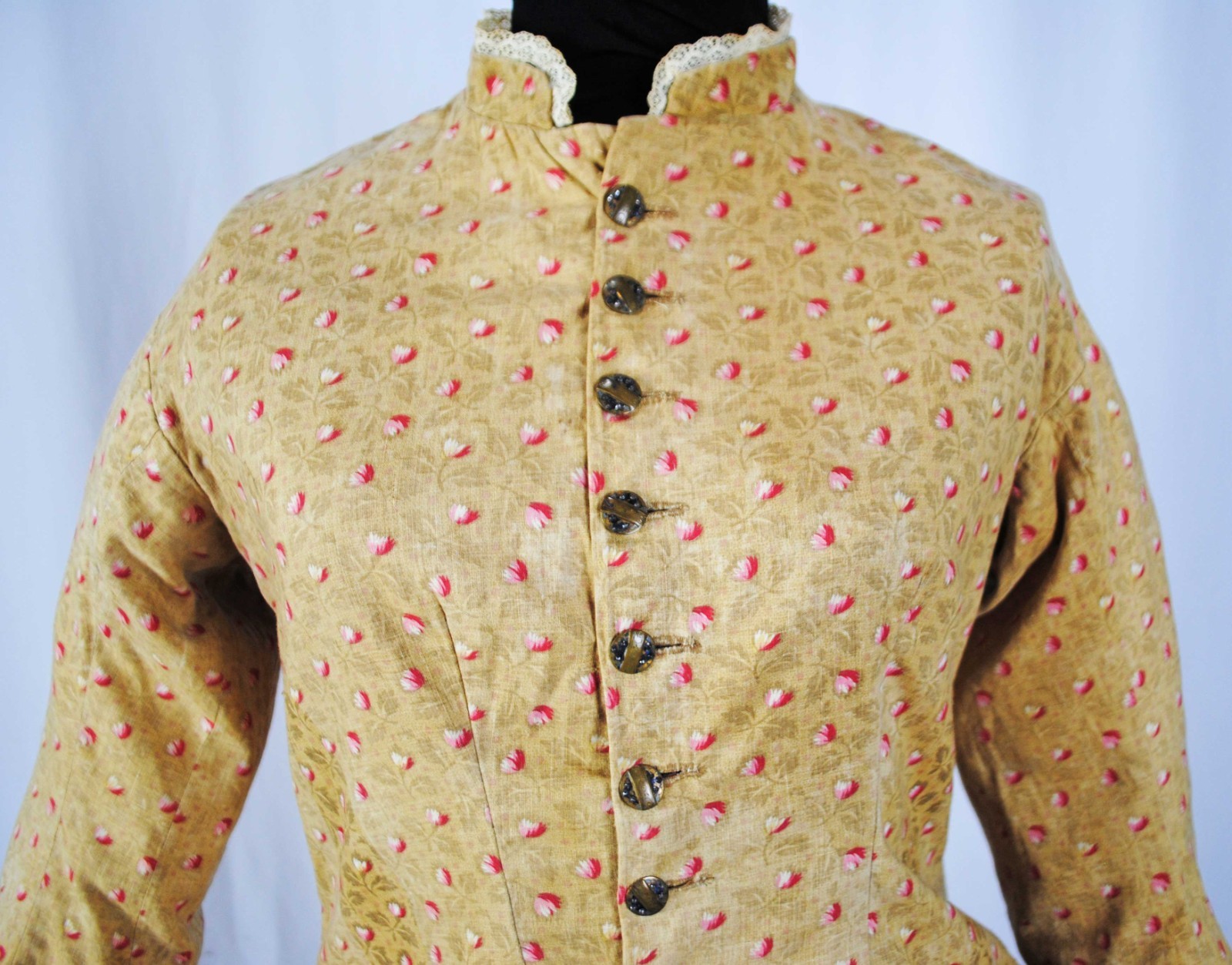 VICTORIAN 2 PIECE PRINTED CALICO AFTERNOON VISITING BUSTLE DRESS 1890