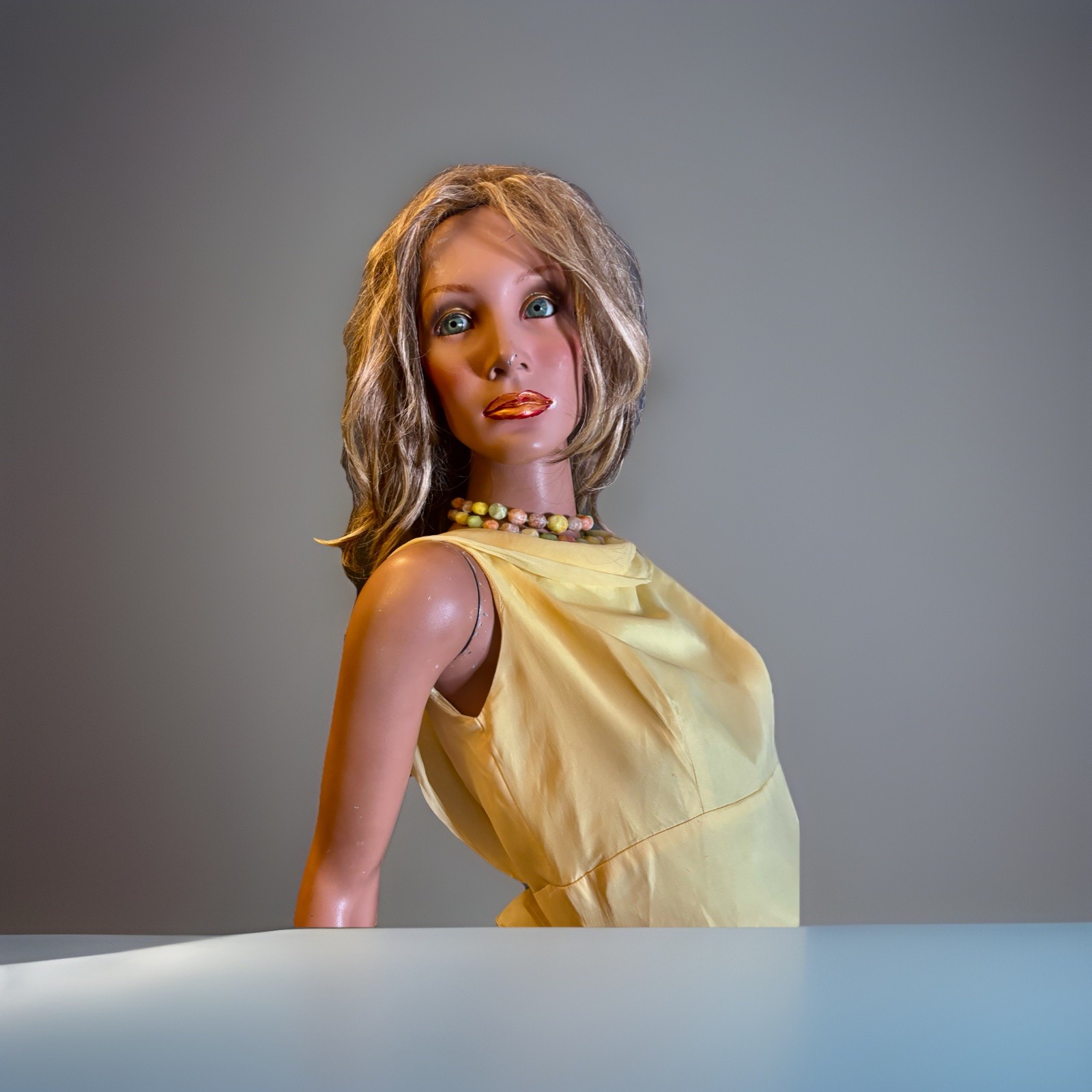 MCM Yellow Chiffon Mod Party Cocktail Dress Fitted Empire Waist/Full Skirt/Bow S