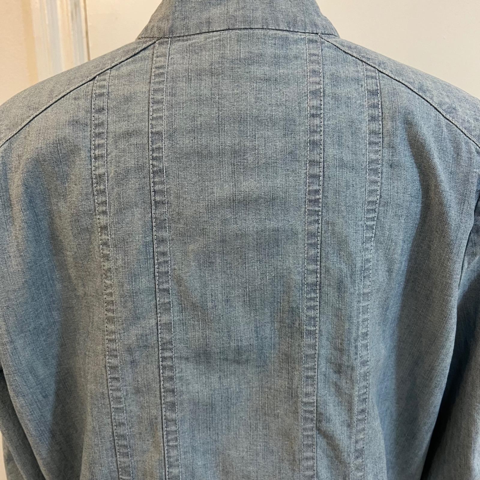 Vintage Chambray Frog Closure Jacket Mandarin Collar Tie Waist Minimalist 16