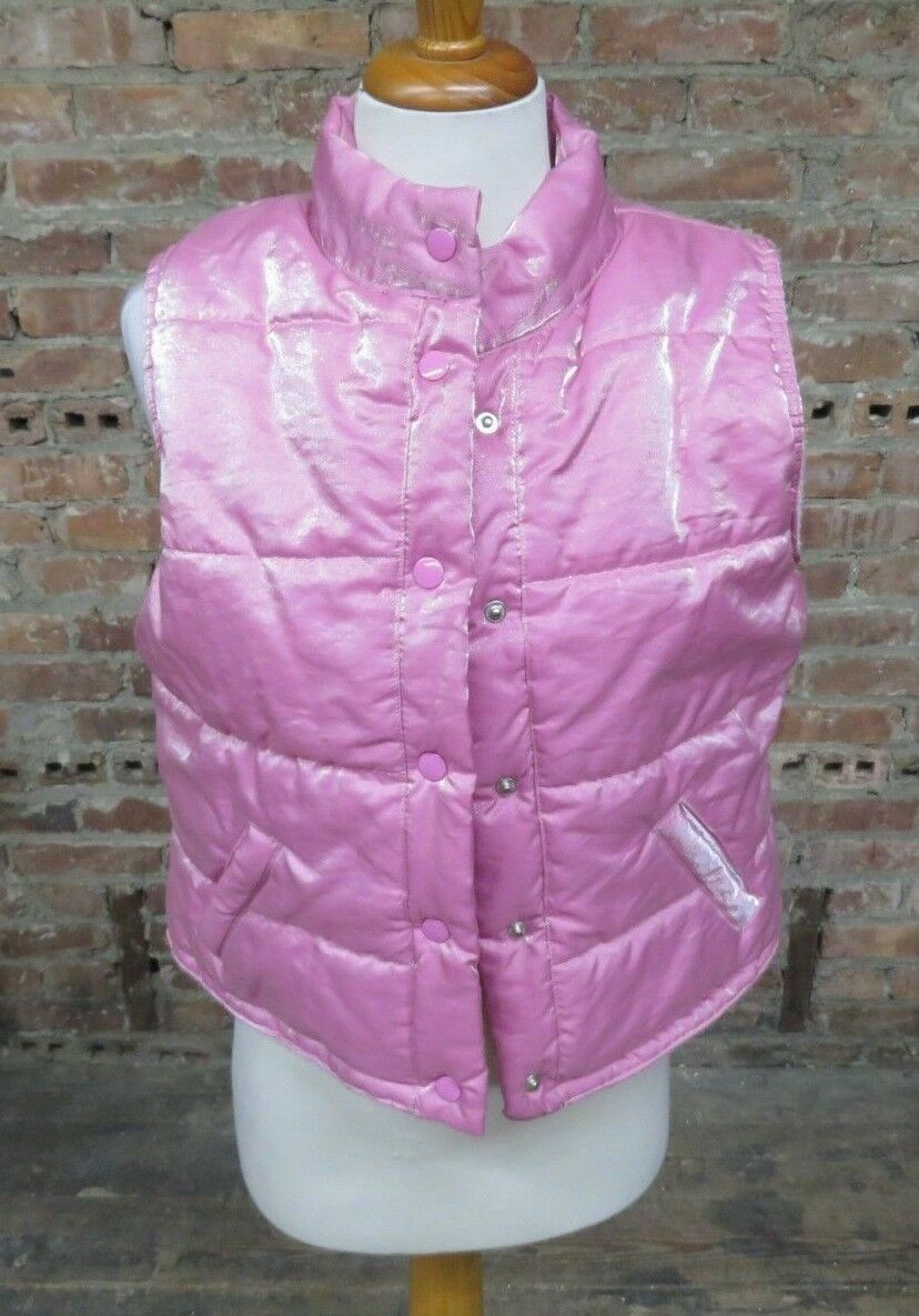 Vintage Ladies CARREAU NEW YORK Pink Glitter Girls Puffer Vest Jacket Size M